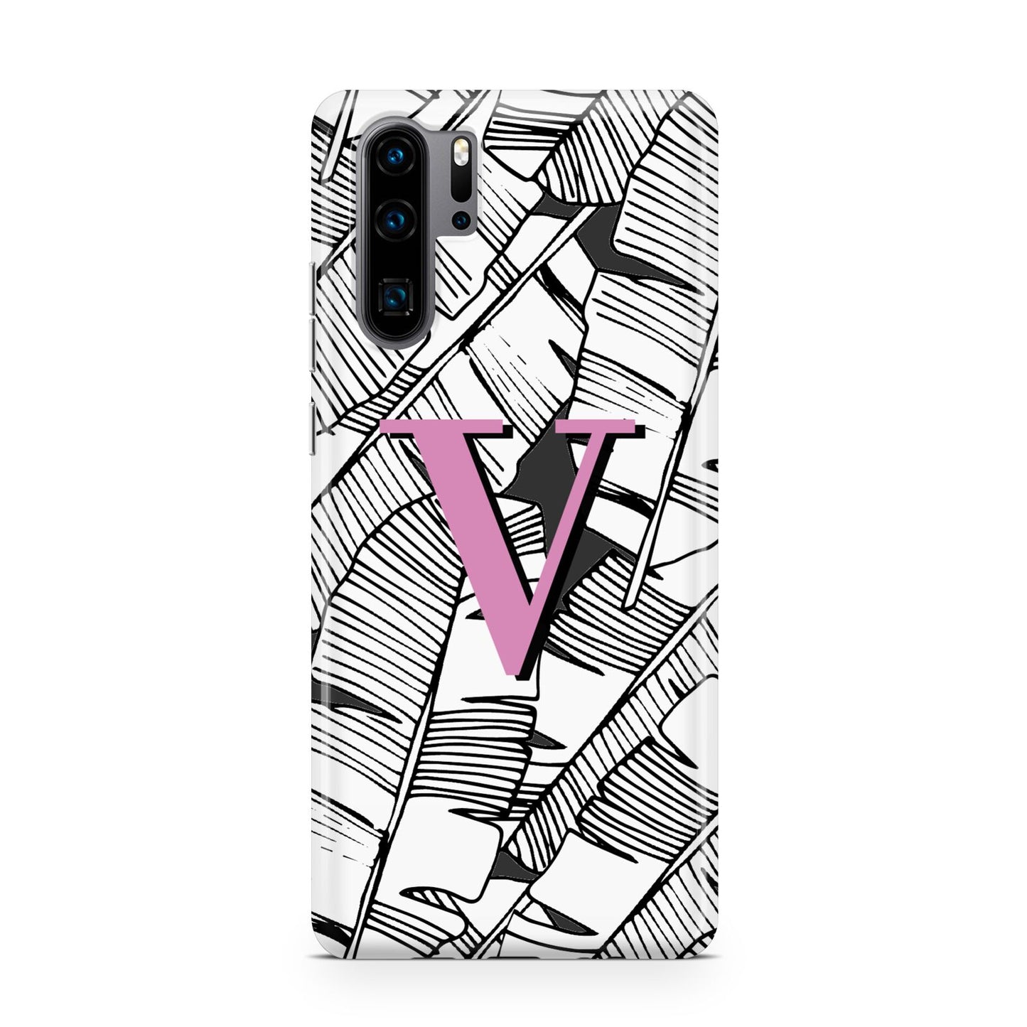 Personalised Monochrome Monstera Pink Initial Huawei P30 Pro Phone Case