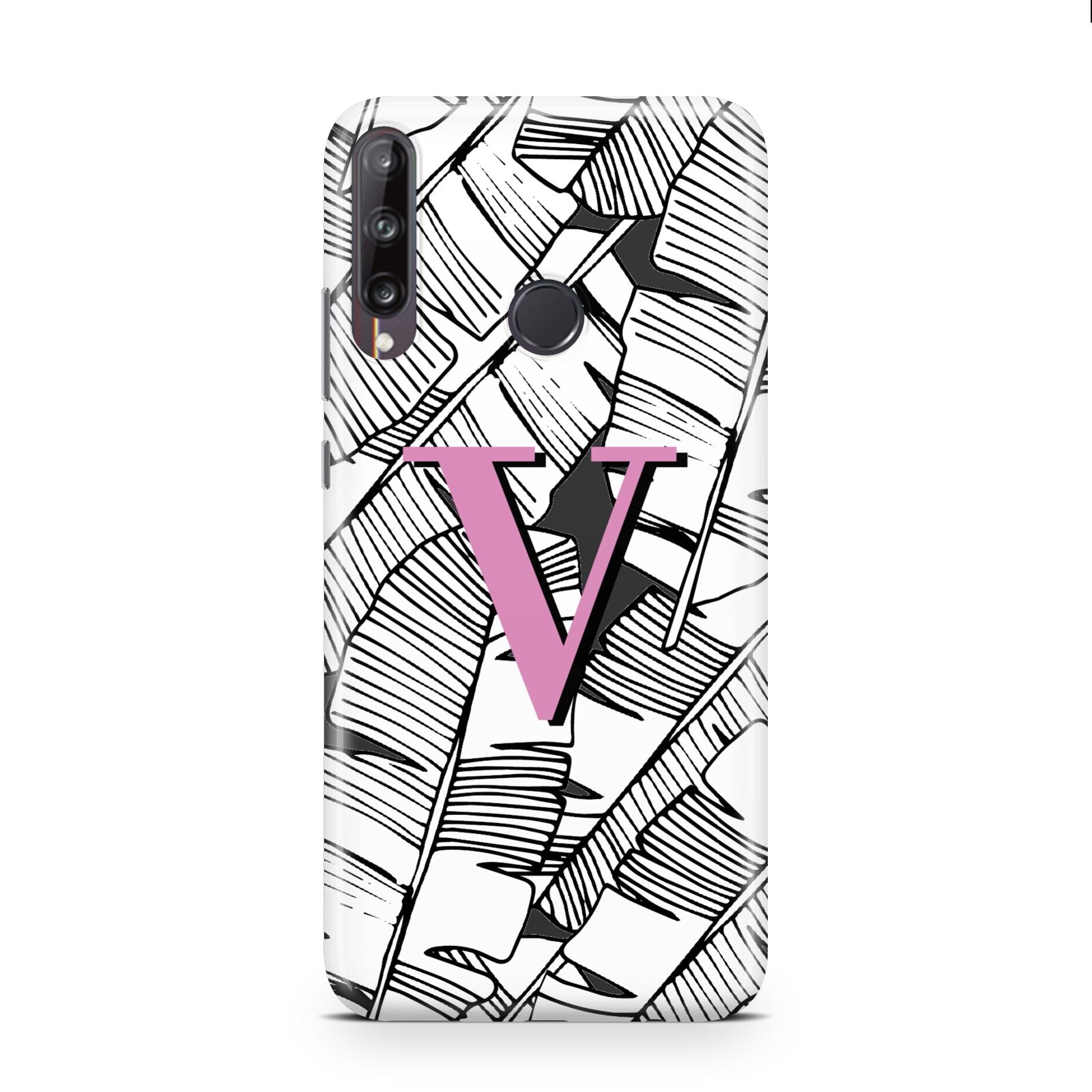 Personalised Monochrome Monstera Pink Initial Huawei P40 Lite E Phone Case