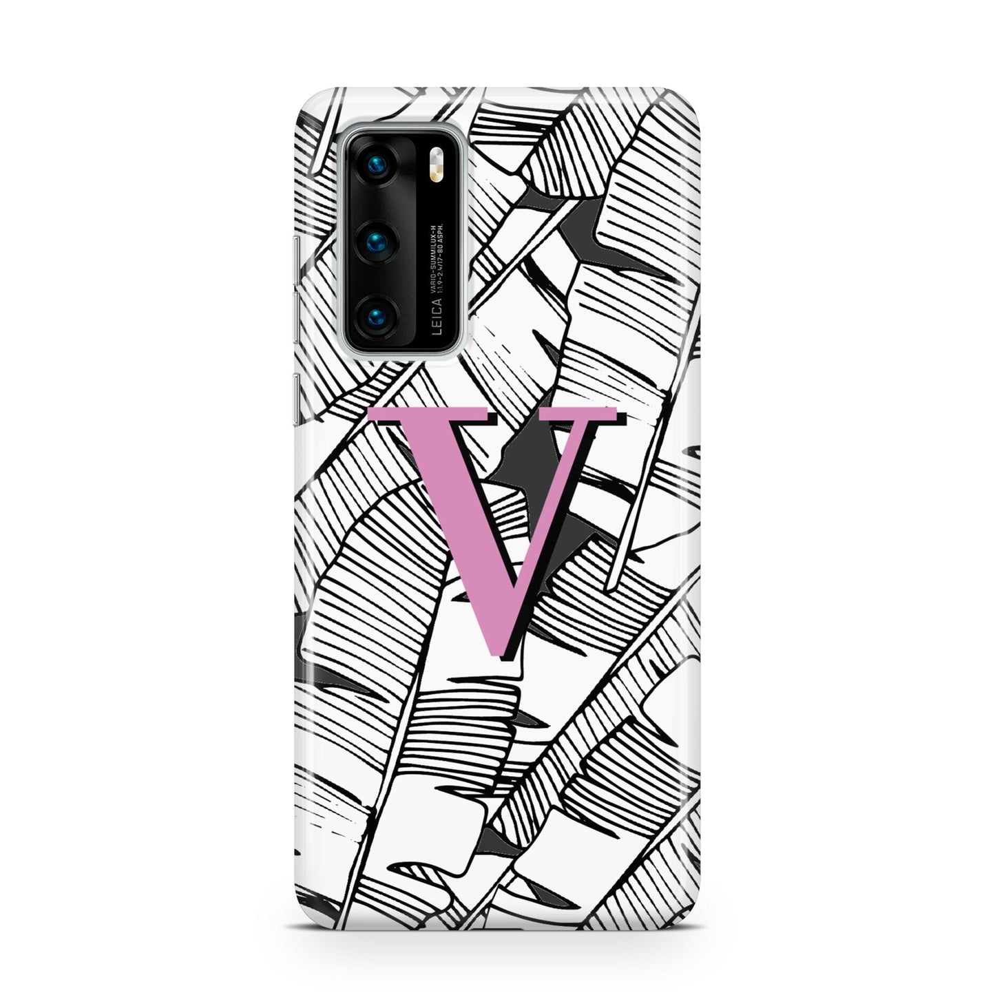 Personalised Monochrome Monstera Pink Initial Huawei P40 Phone Case