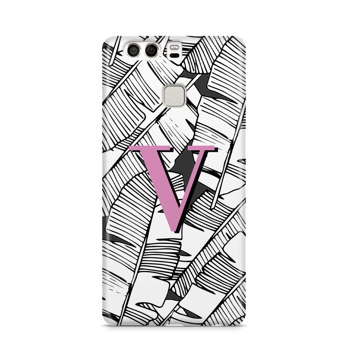 Personalised Monochrome Monstera Pink Initial Huawei P9 Case