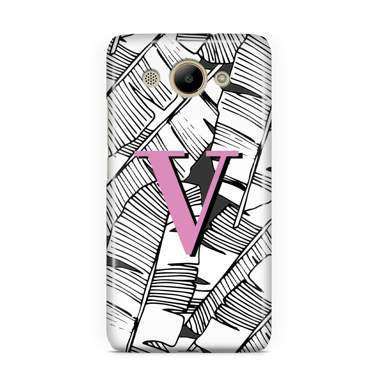 Personalised Monochrome Monstera Pink Initial Huawei Y3 2017