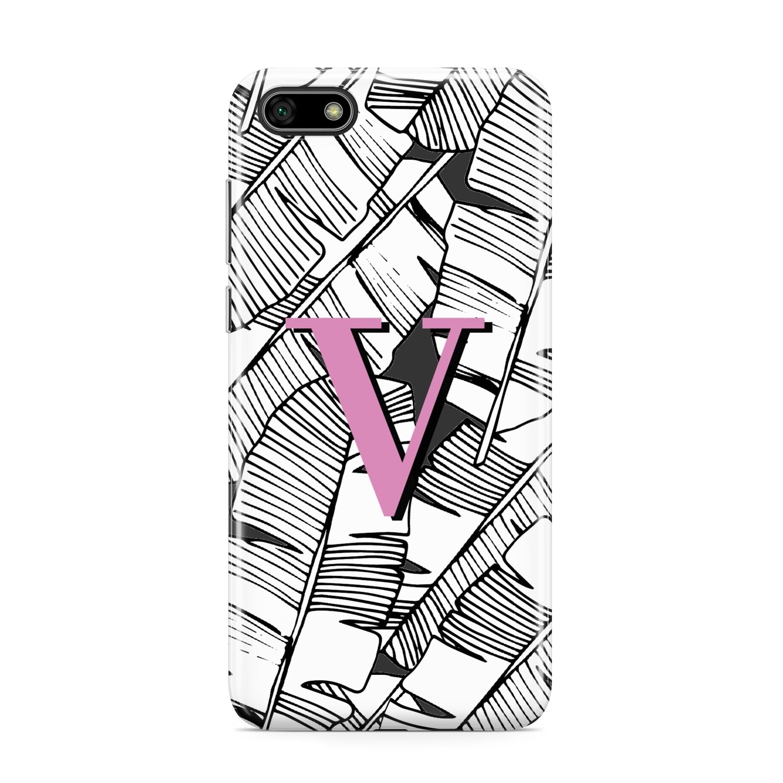 Personalised Monochrome Monstera Pink Initial Huawei Y5 Prime 2018 Phone Case