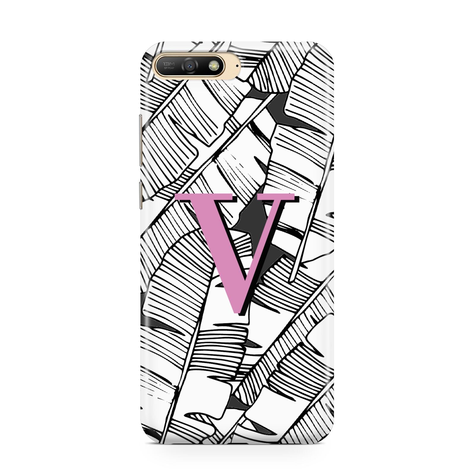 Personalised Monochrome Monstera Pink Initial Huawei Y6 2018