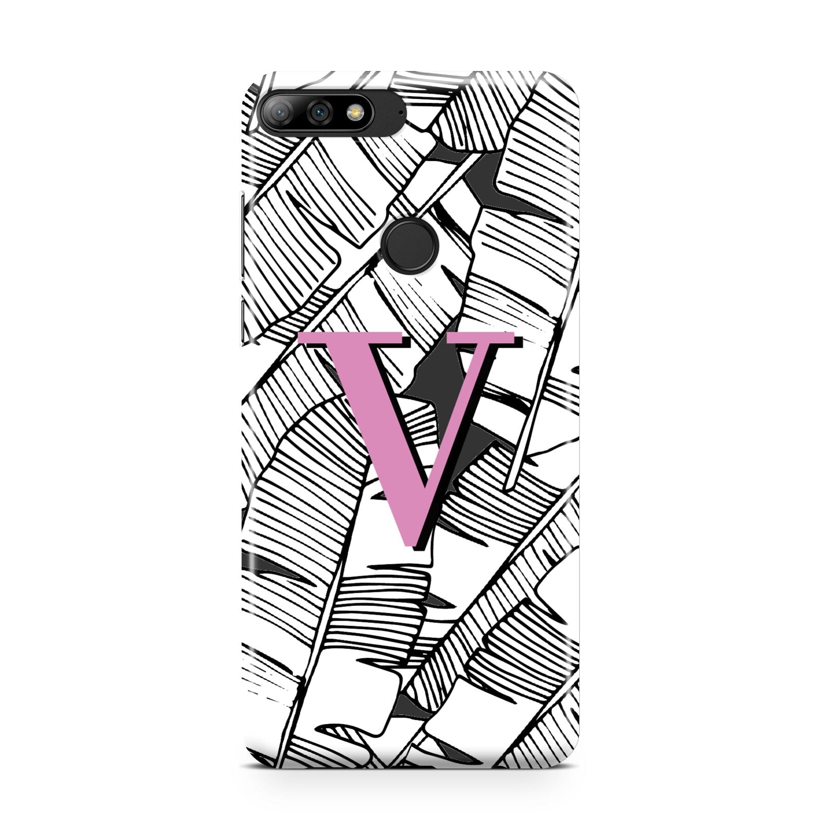 Personalised Monochrome Monstera Pink Initial Huawei Y7 2018