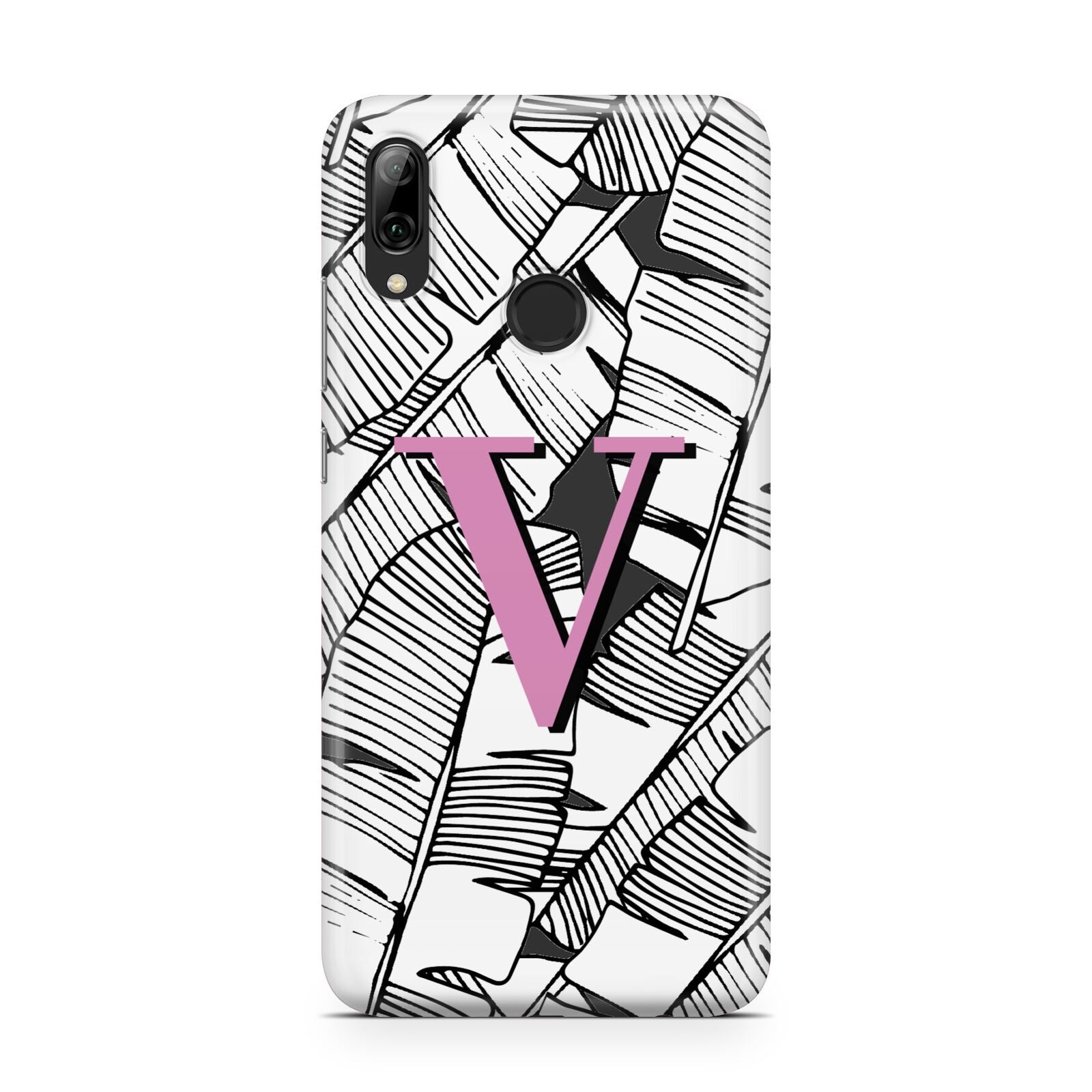 Personalised Monochrome Monstera Pink Initial Huawei Y7 2019