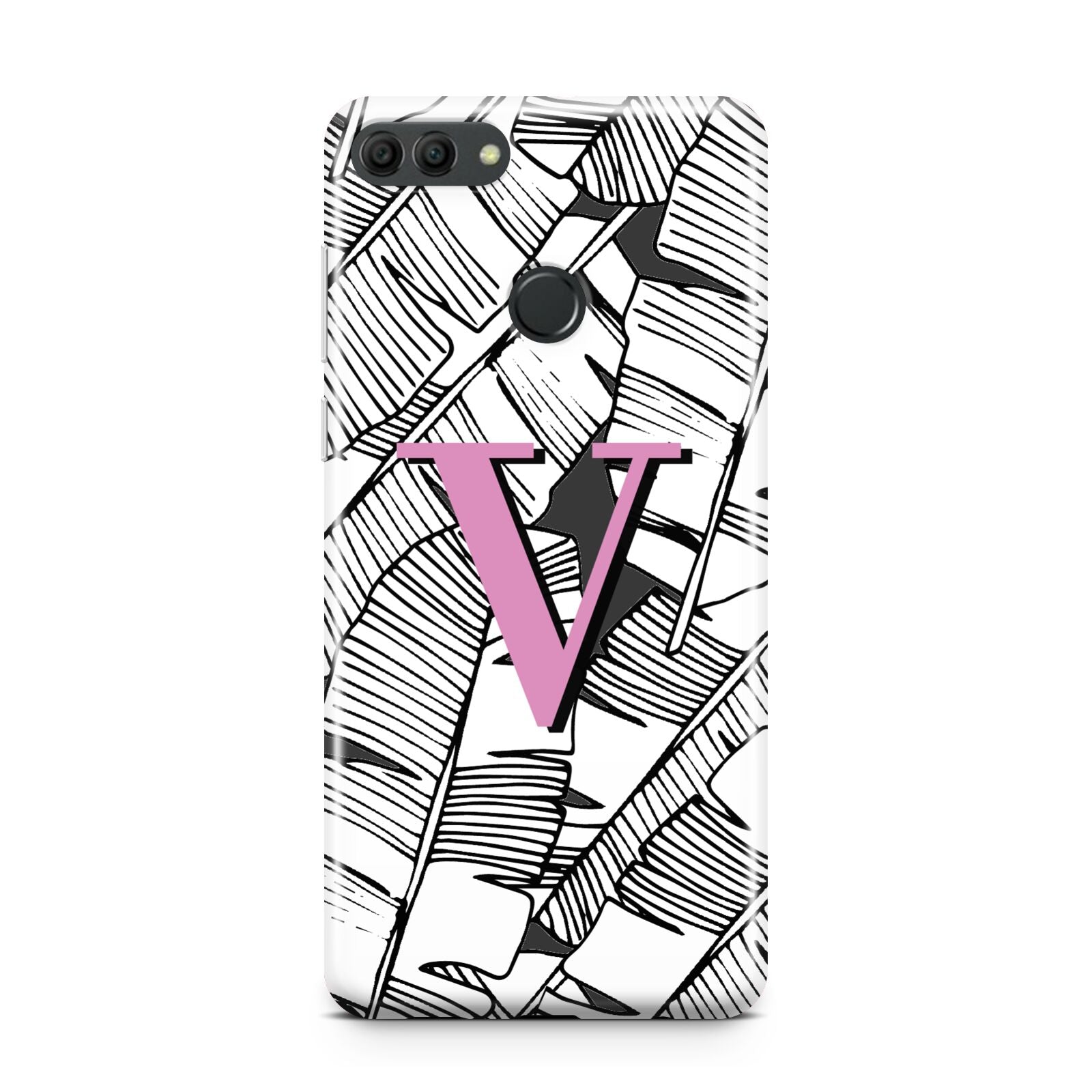 Personalised Monochrome Monstera Pink Initial Huawei Y9 2018