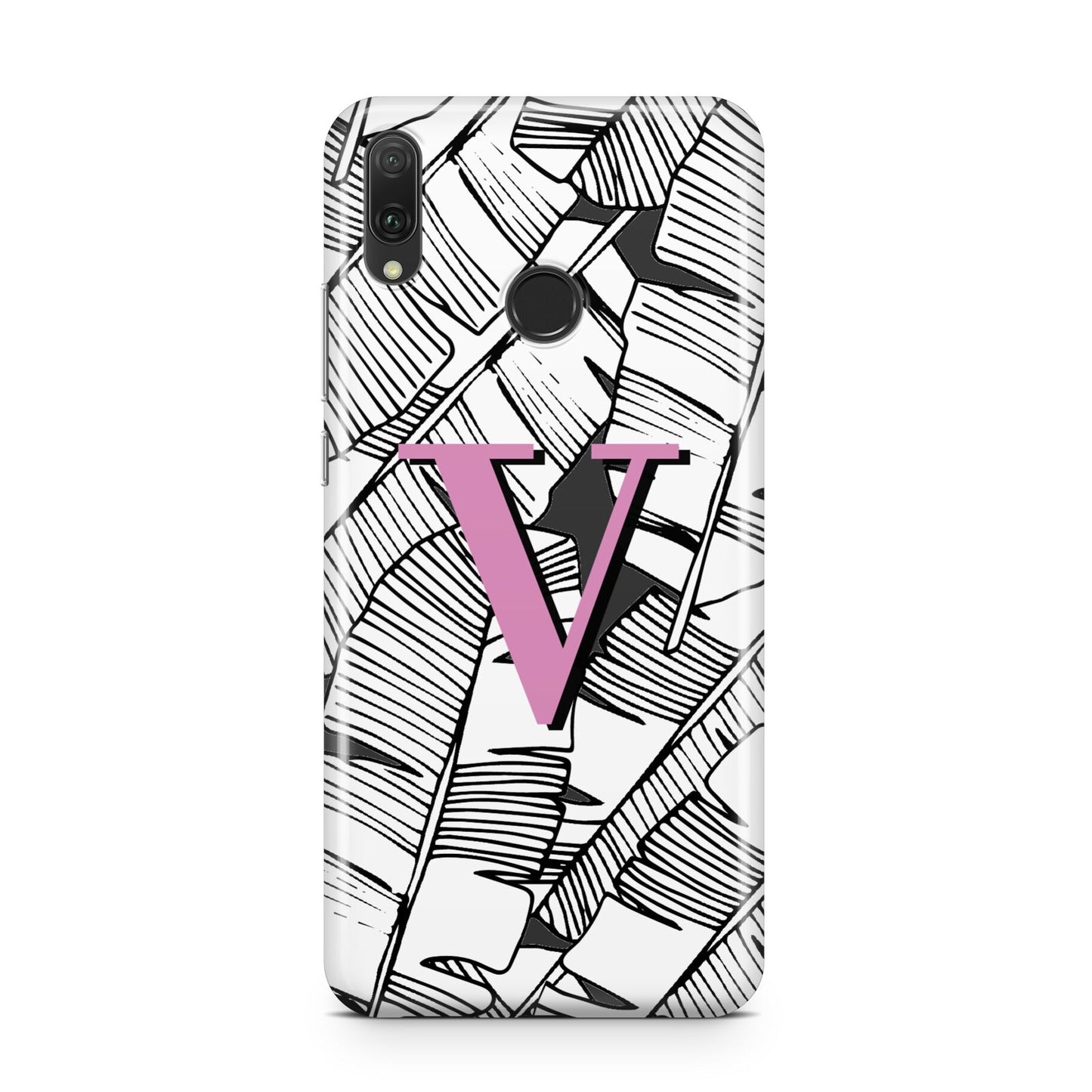 Personalised Monochrome Monstera Pink Initial Huawei Y9 2019