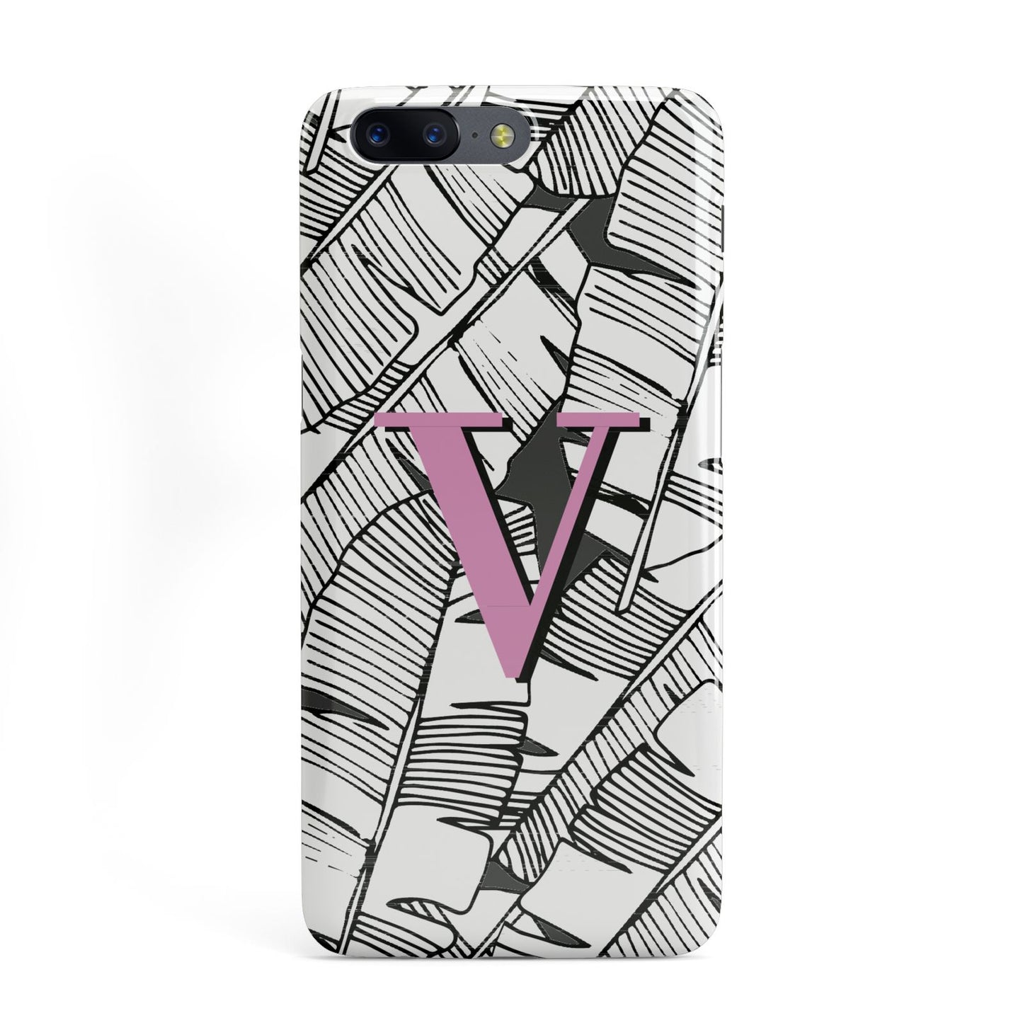 Personalised Monochrome Monstera Pink Initial OnePlus Case