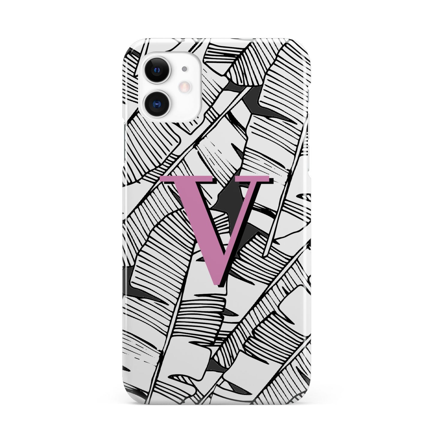 Personalised Monochrome Monstera Pink Initial iPhone 11 3D Snap Case