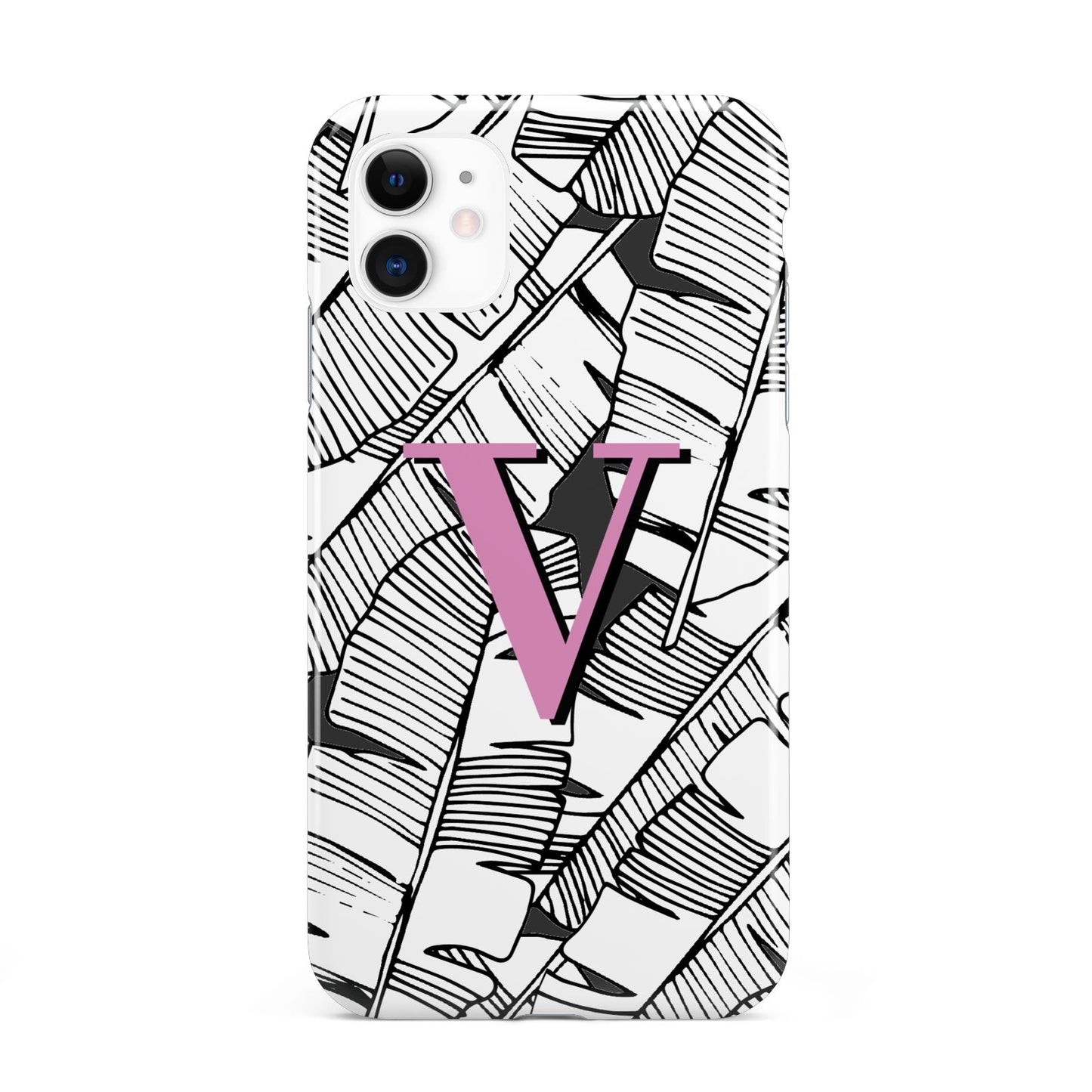 Personalised Monochrome Monstera Pink Initial iPhone 11 3D Tough Case