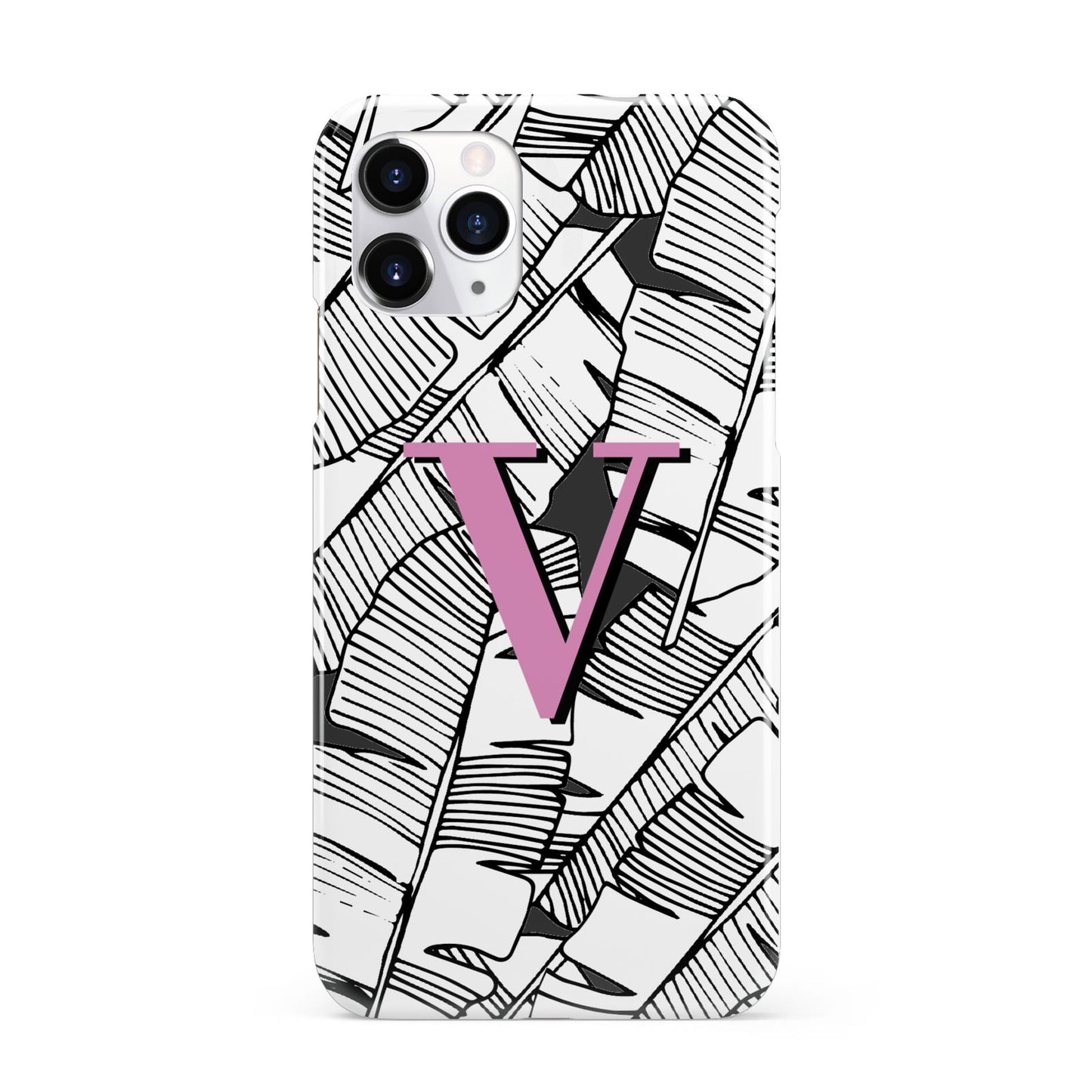 Personalised Monochrome Monstera Pink Initial iPhone 11 Pro 3D Snap Case