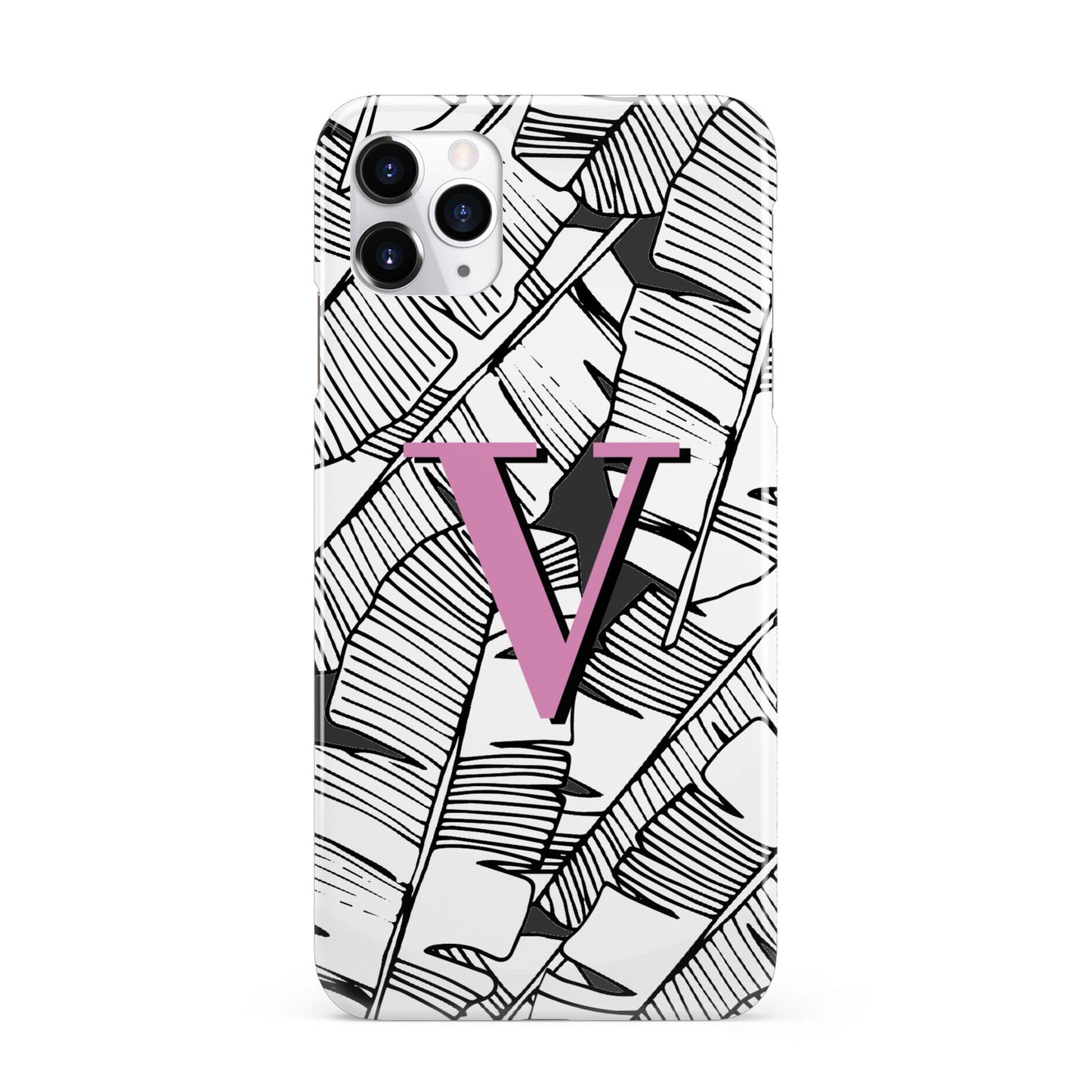 Personalised Monochrome Monstera Pink Initial iPhone 11 Pro Max 3D Snap Case