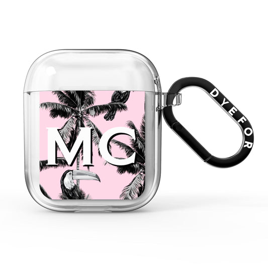 Personalised Monochrome Pink Toucan AirPods Clear Case