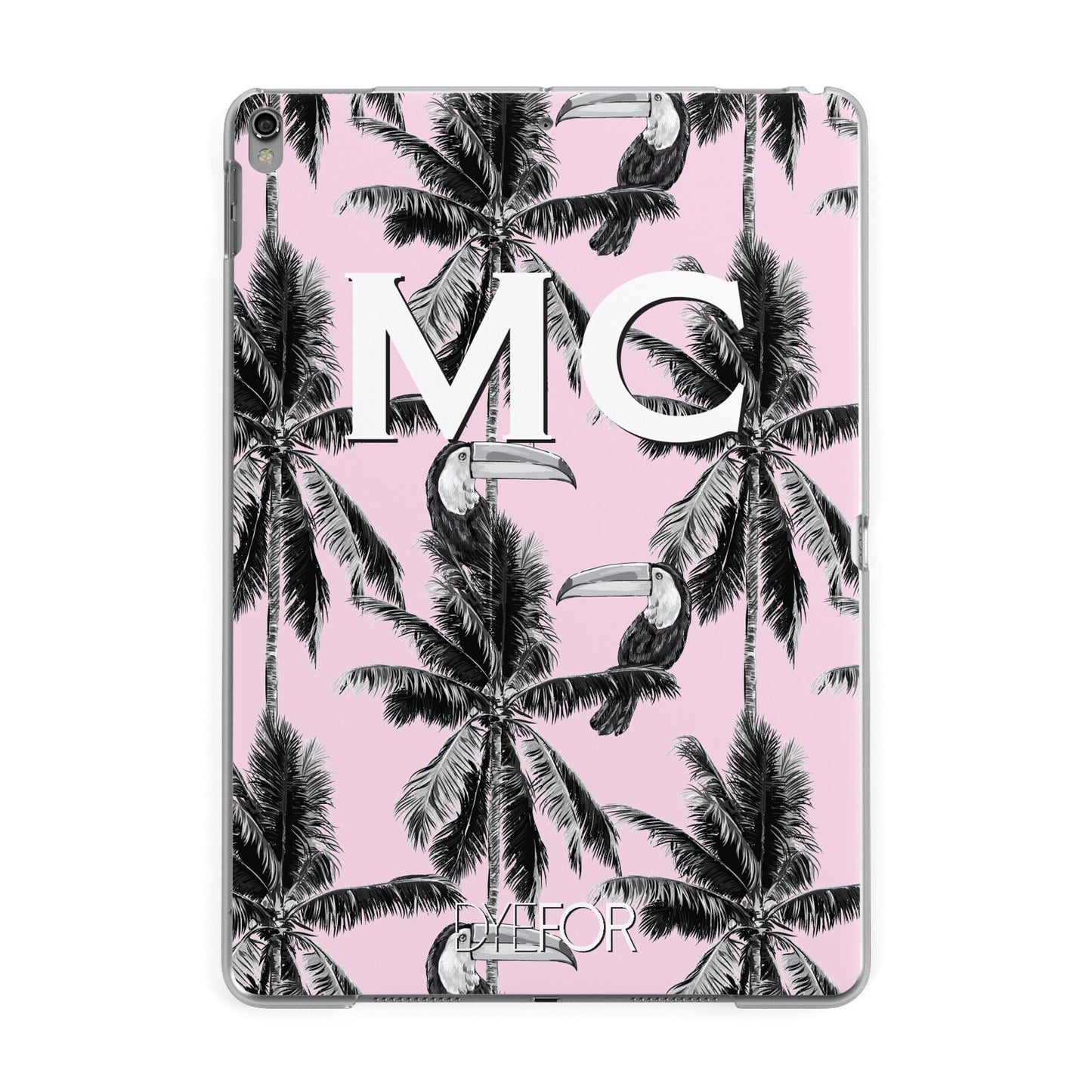 Personalised Monochrome Pink Toucan Apple iPad Grey Case