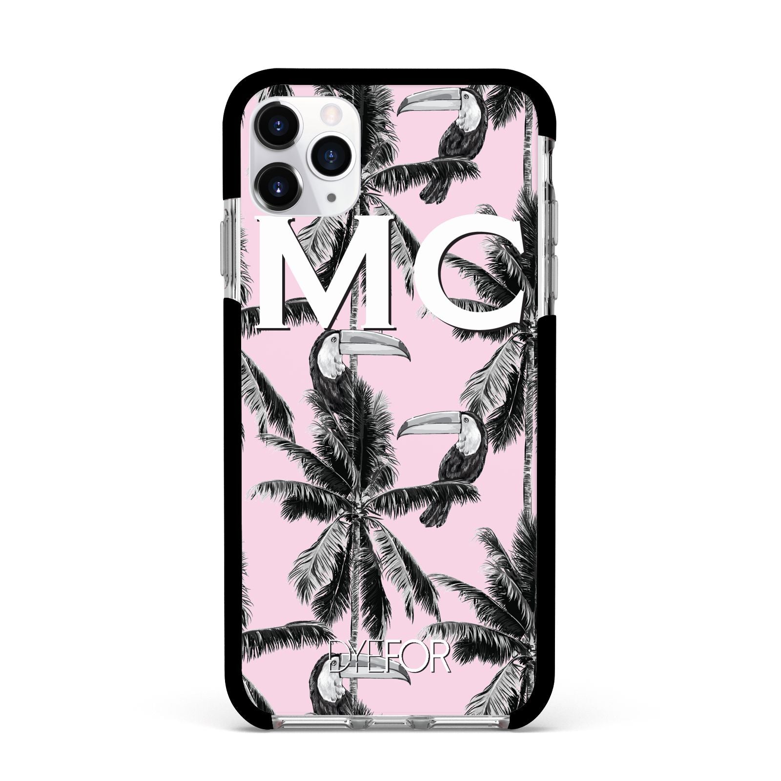 Personalised Monochrome Pink Toucan Apple iPhone 11 Pro Max in Silver with Black Impact Case