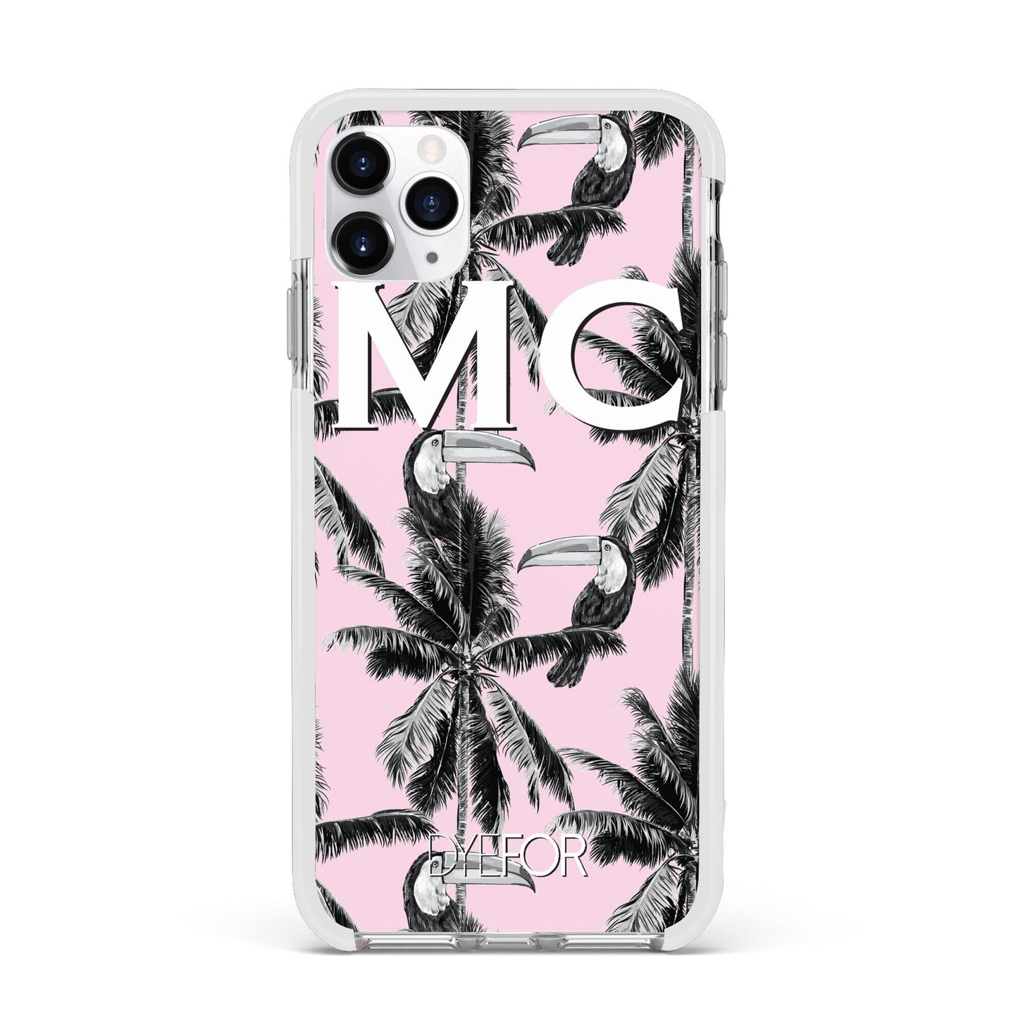 Personalised Monochrome Pink Toucan Apple iPhone 11 Pro Max in Silver with White Impact Case