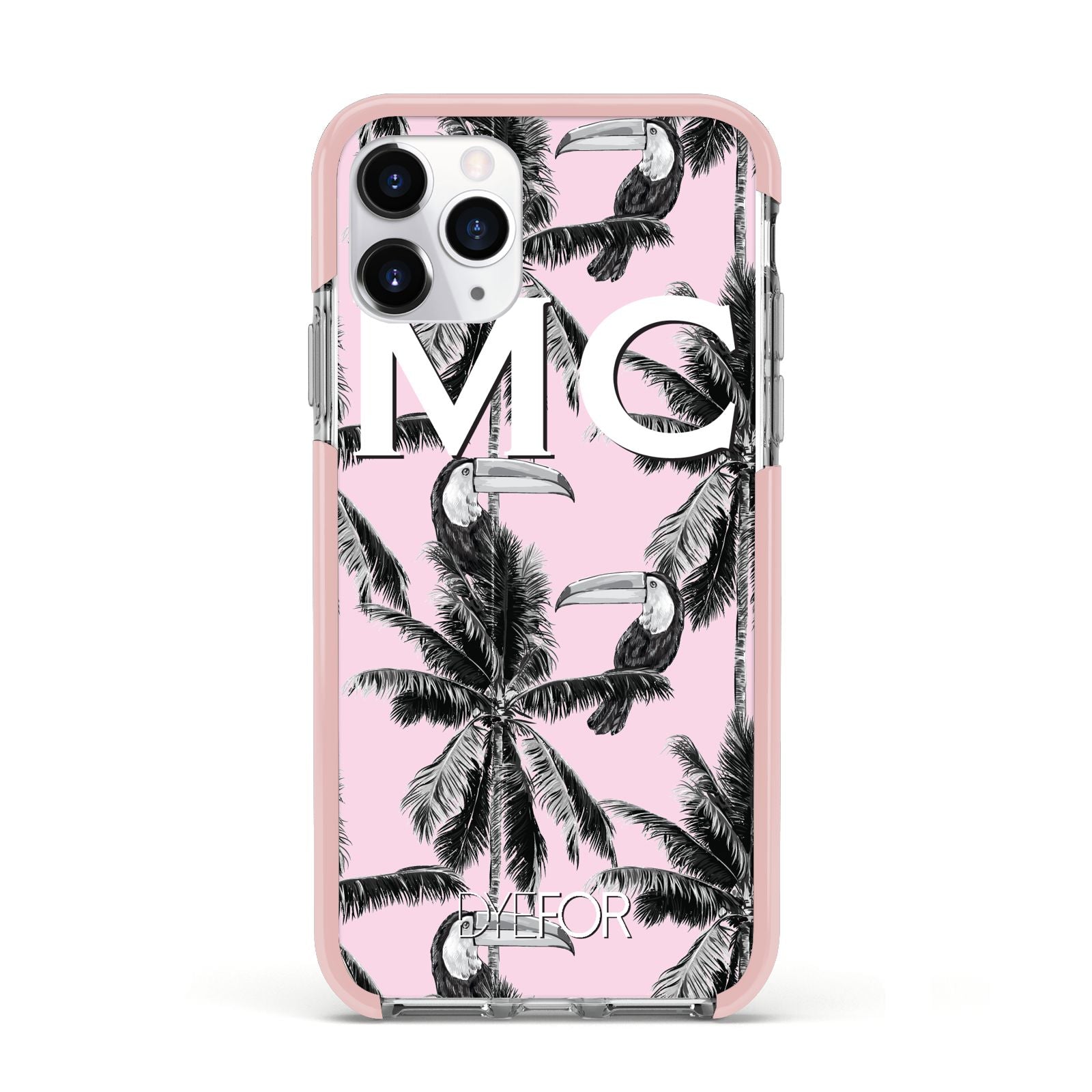 Personalised Monochrome Pink Toucan Apple iPhone 11 Pro in Silver with Pink Impact Case