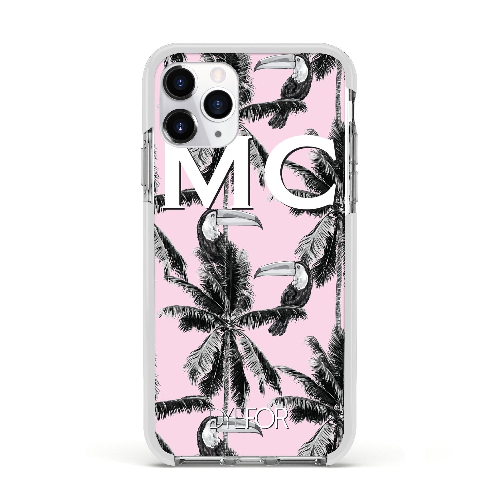 Personalised Monochrome Pink Toucan Apple iPhone 11 Pro in Silver with White Impact Case