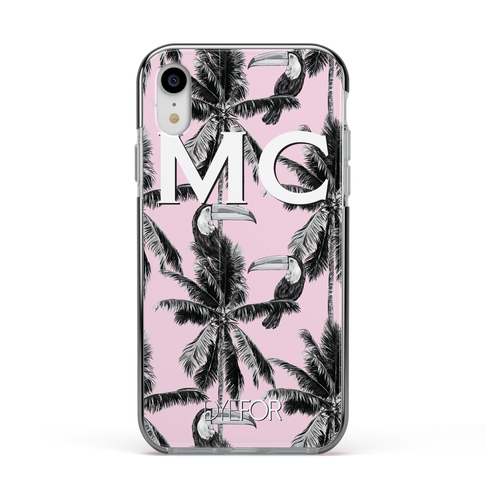 Personalised Monochrome Pink Toucan Apple iPhone XR Impact Case Black Edge on Silver Phone