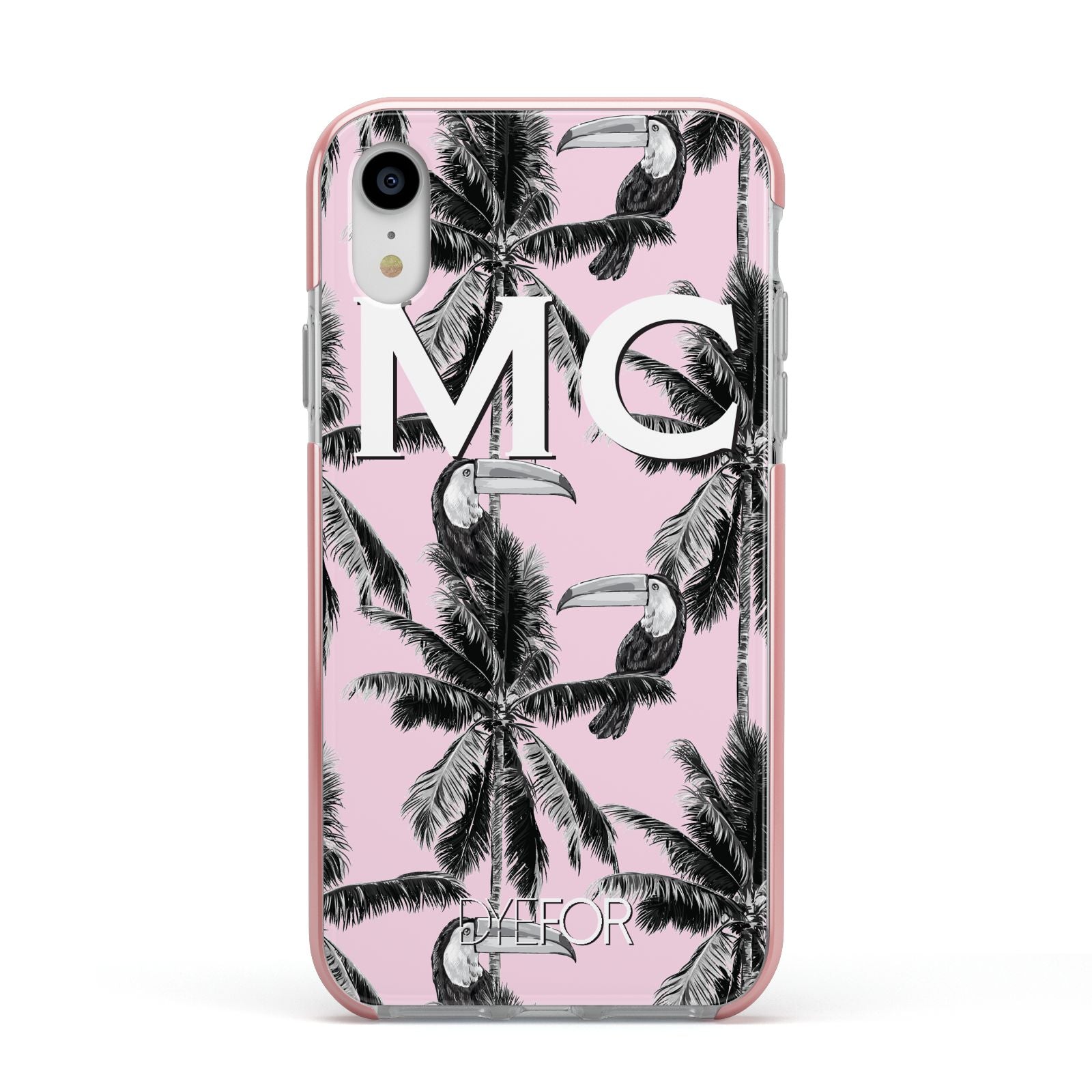 Personalised Monochrome Pink Toucan Apple iPhone XR Impact Case Pink Edge on Silver Phone