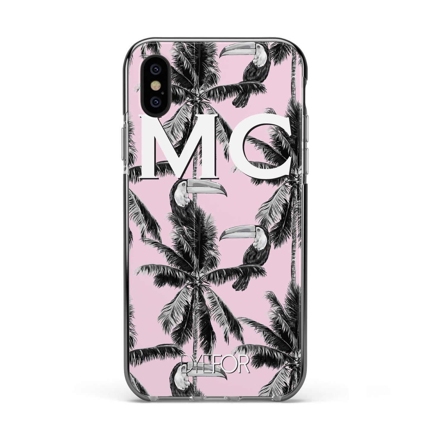 Personalised Monochrome Pink Toucan Apple iPhone Xs Impact Case Black Edge on Black Phone