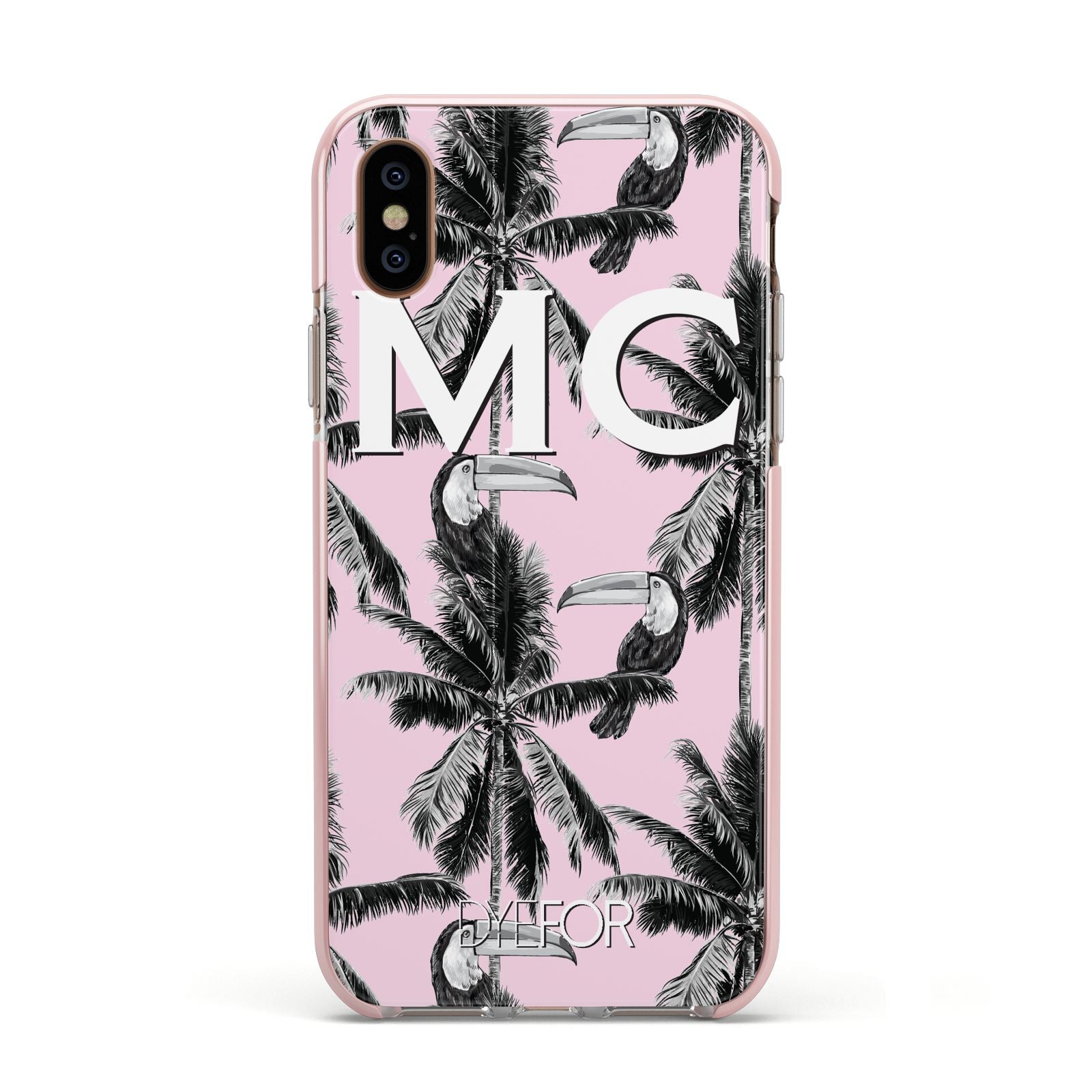 Personalised Monochrome Pink Toucan Apple iPhone Xs Impact Case Pink Edge on Gold Phone