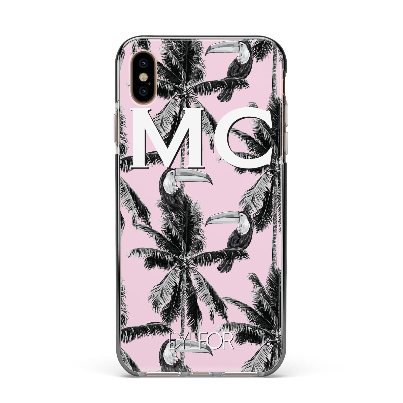 Personalised Monochrome Pink Toucan Apple iPhone Xs Max Impact Case Black Edge on Gold Phone