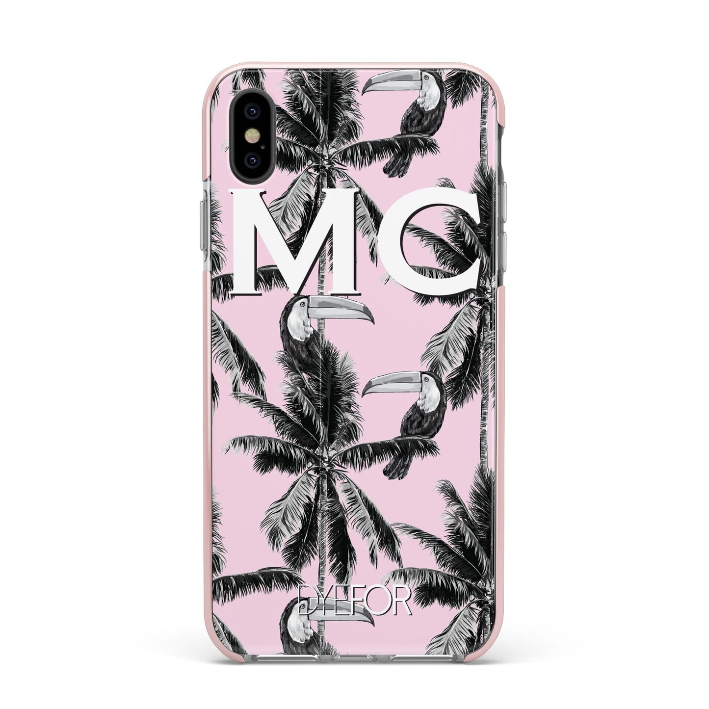 Personalised Monochrome Pink Toucan Apple iPhone Xs Max Impact Case Pink Edge on Black Phone