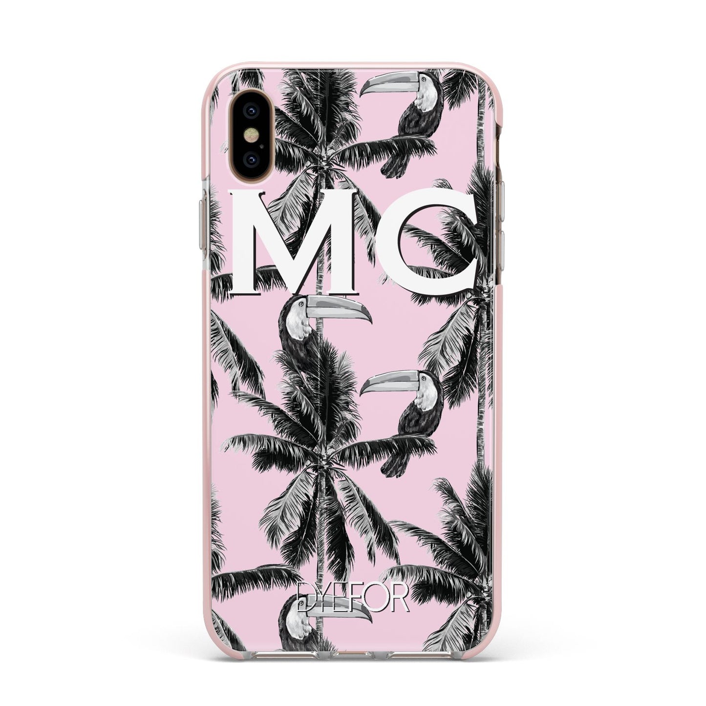 Personalised Monochrome Pink Toucan Apple iPhone Xs Max Impact Case Pink Edge on Gold Phone