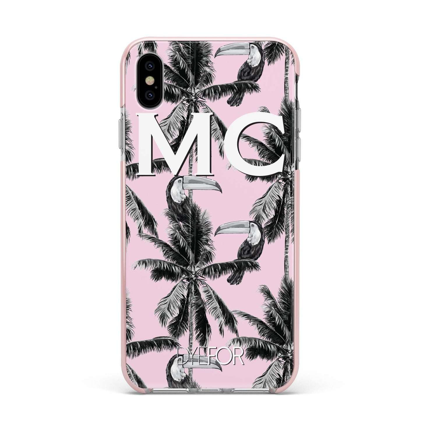 Personalised Monochrome Pink Toucan Apple iPhone Xs Max Impact Case Pink Edge on Silver Phone