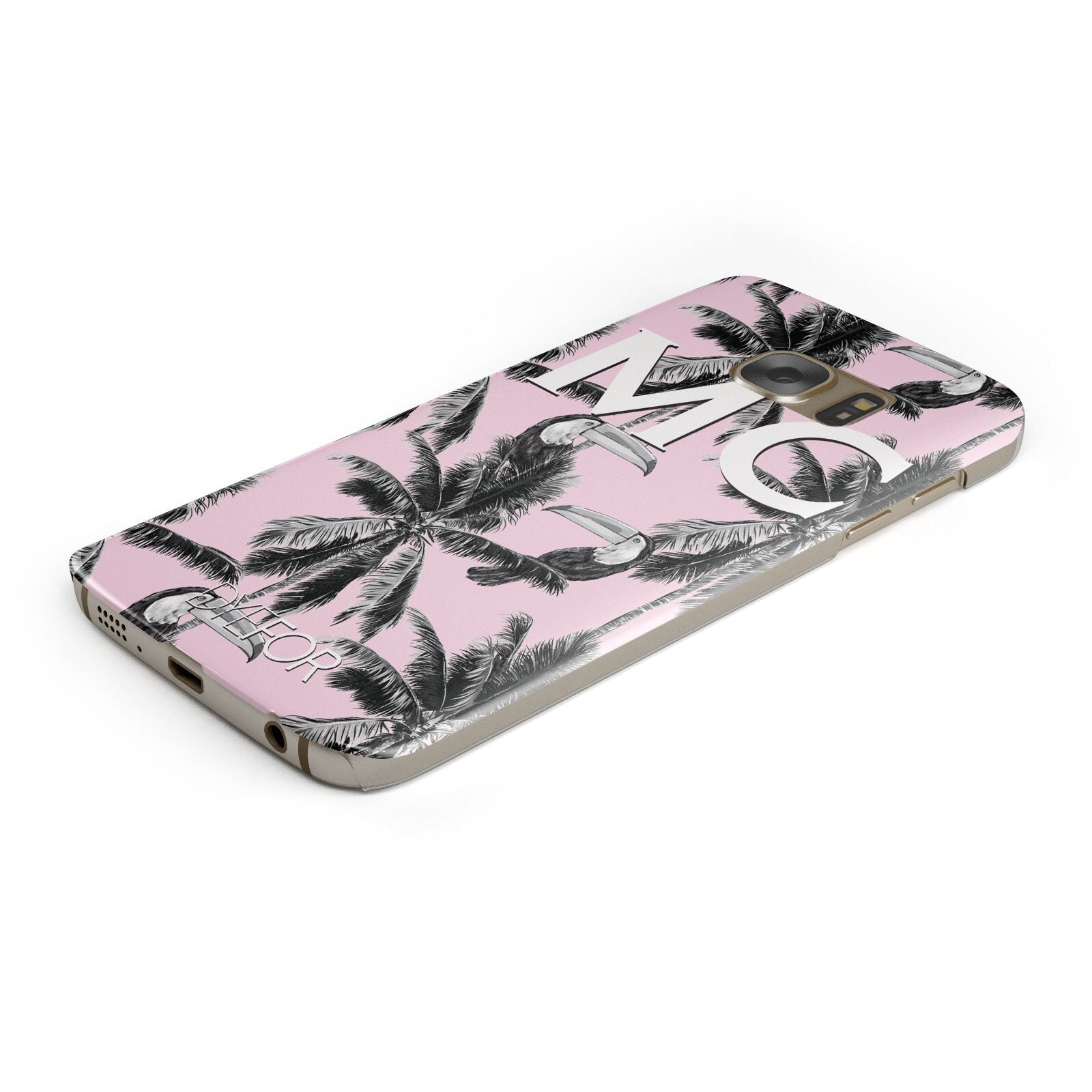 Personalised Monochrome Pink Toucan Protective Samsung Galaxy Case Angled Image