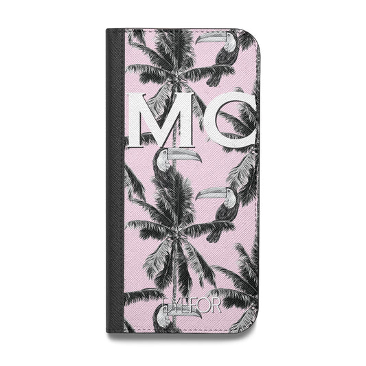 Personalised Monochrome Pink Toucan Vegan Leather Flip iPhone Case