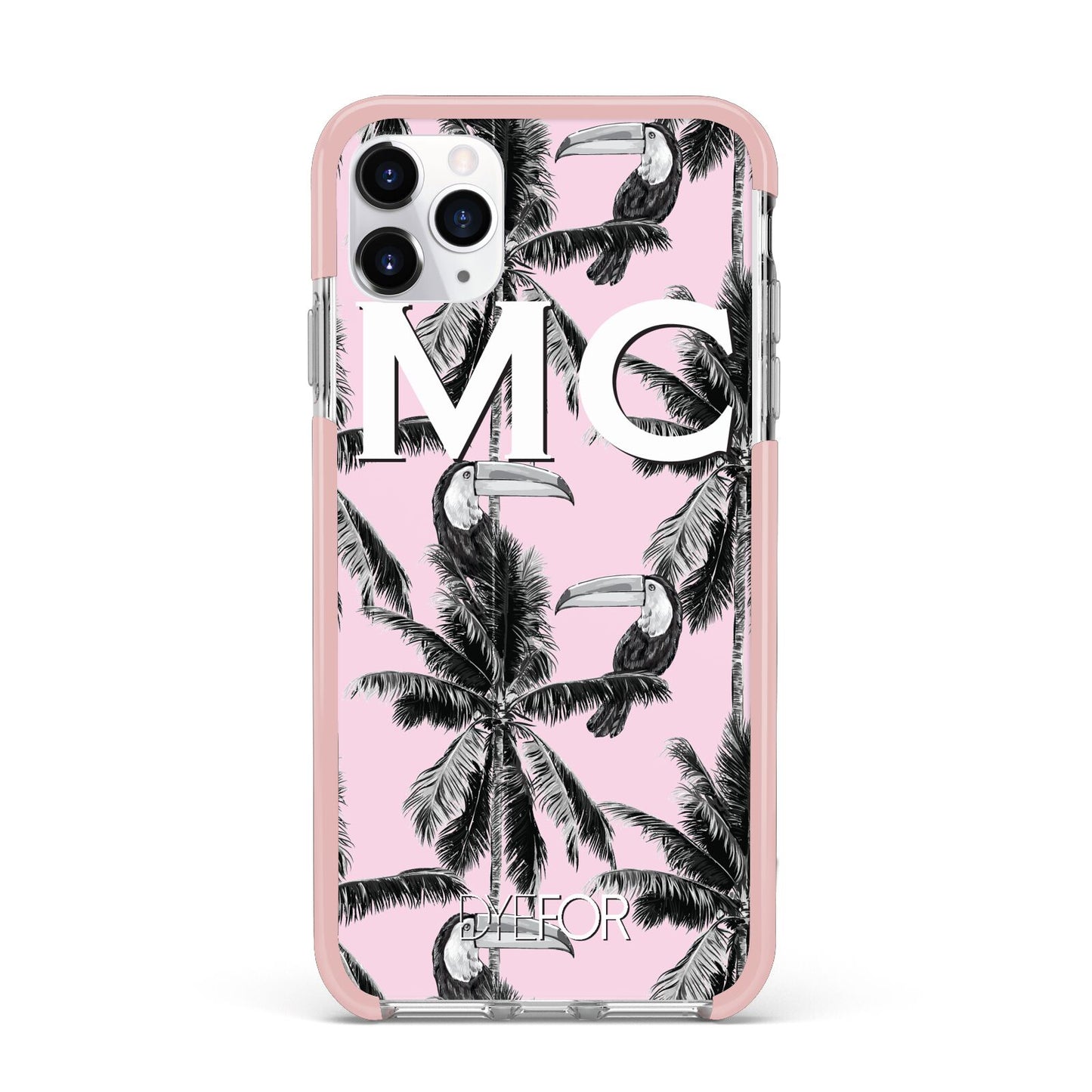 Personalised Monochrome Pink Toucan iPhone 11 Pro Max Impact Pink Edge Case