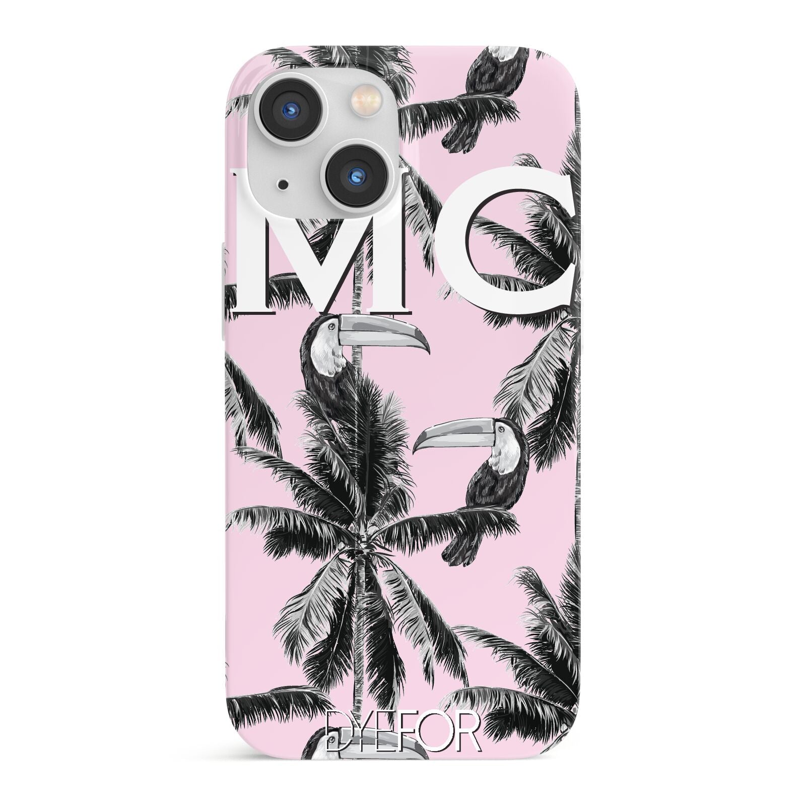 Personalised Monochrome Pink Toucan iPhone 13 Mini Full Wrap 3D Snap Case