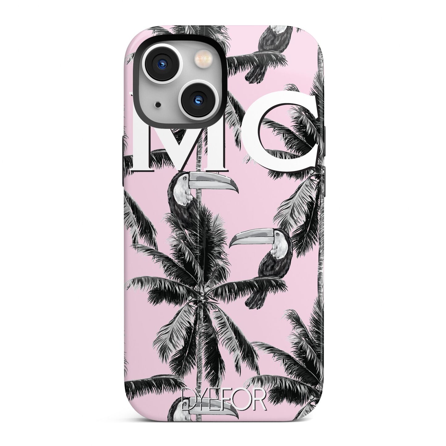 Personalised Monochrome Pink Toucan iPhone 13 Mini Full Wrap 3D Tough Case