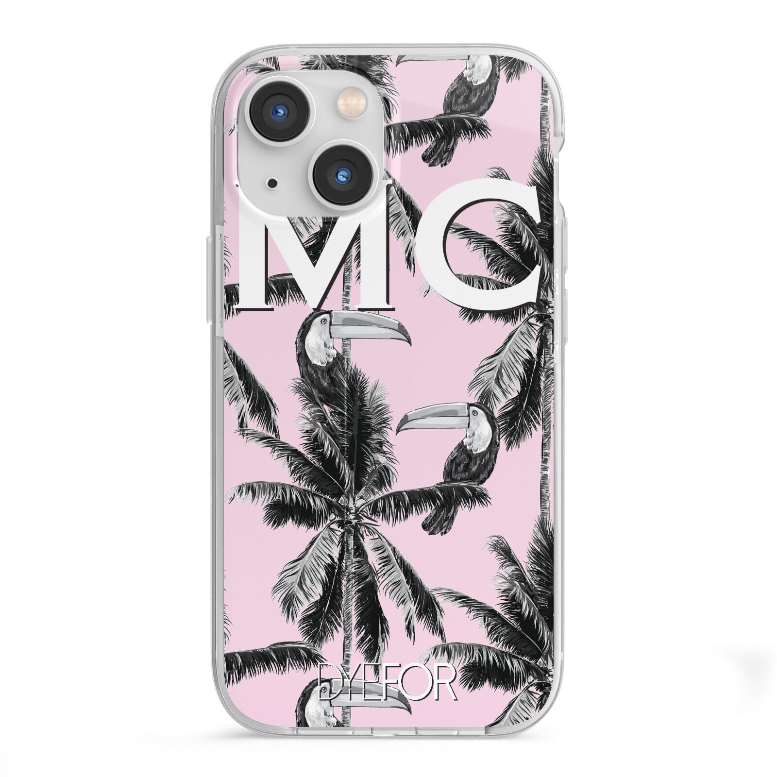 Personalised Monochrome Pink Toucan iPhone 13 Mini TPU Impact Case with White Edges