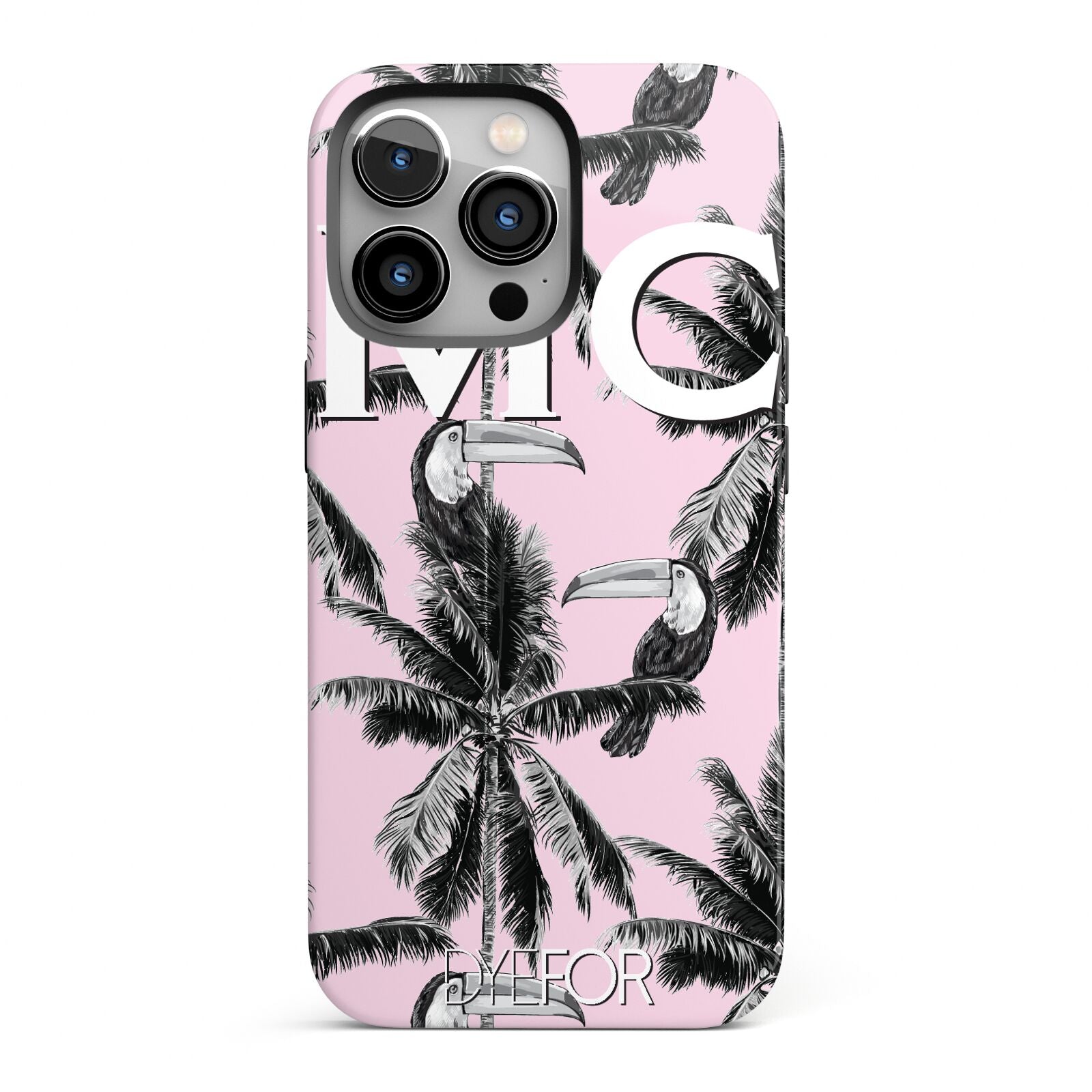 Personalised Monochrome Pink Toucan iPhone 13 Pro Full Wrap 3D Tough Case