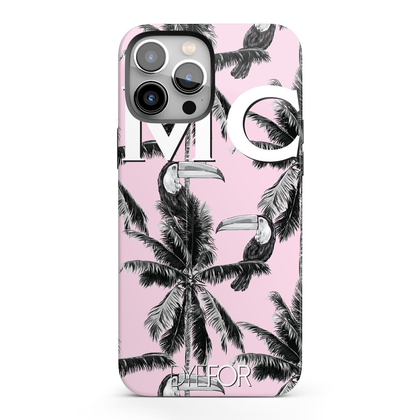 Personalised Monochrome Pink Toucan iPhone 13 Pro Max Full Wrap 3D Tough Case