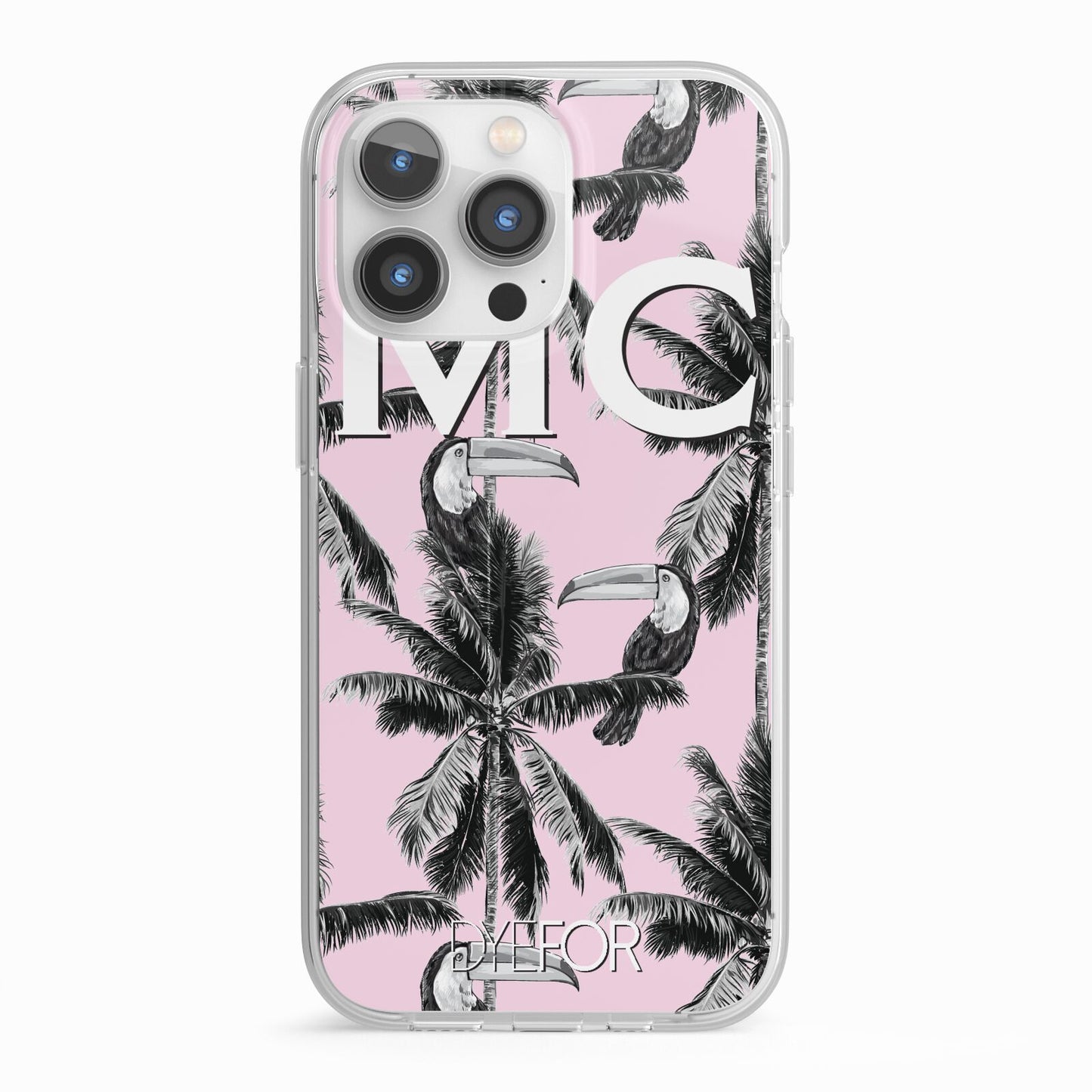 Personalised Monochrome Pink Toucan iPhone 13 Pro TPU Impact Case with White Edges