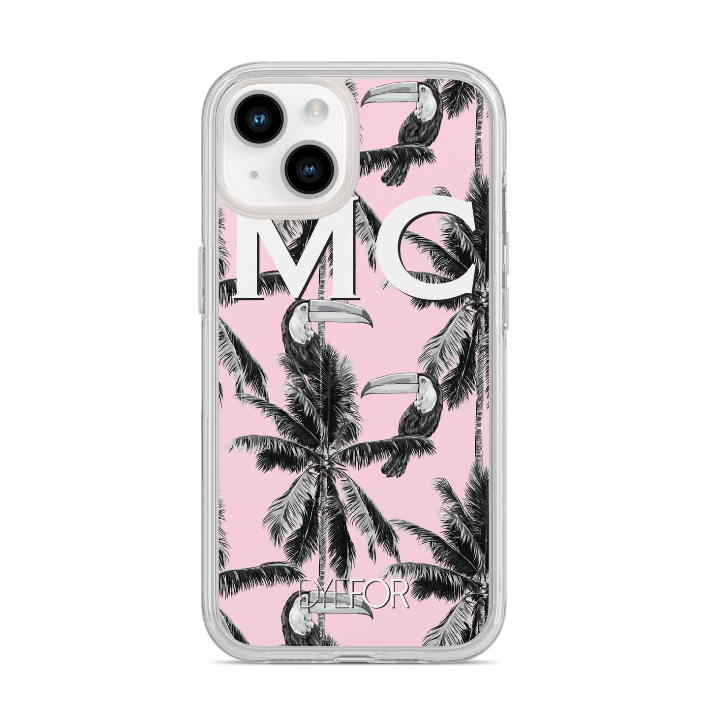 Personalised Monochrome Pink Toucan iPhone 14 Clear Tough Case Starlight