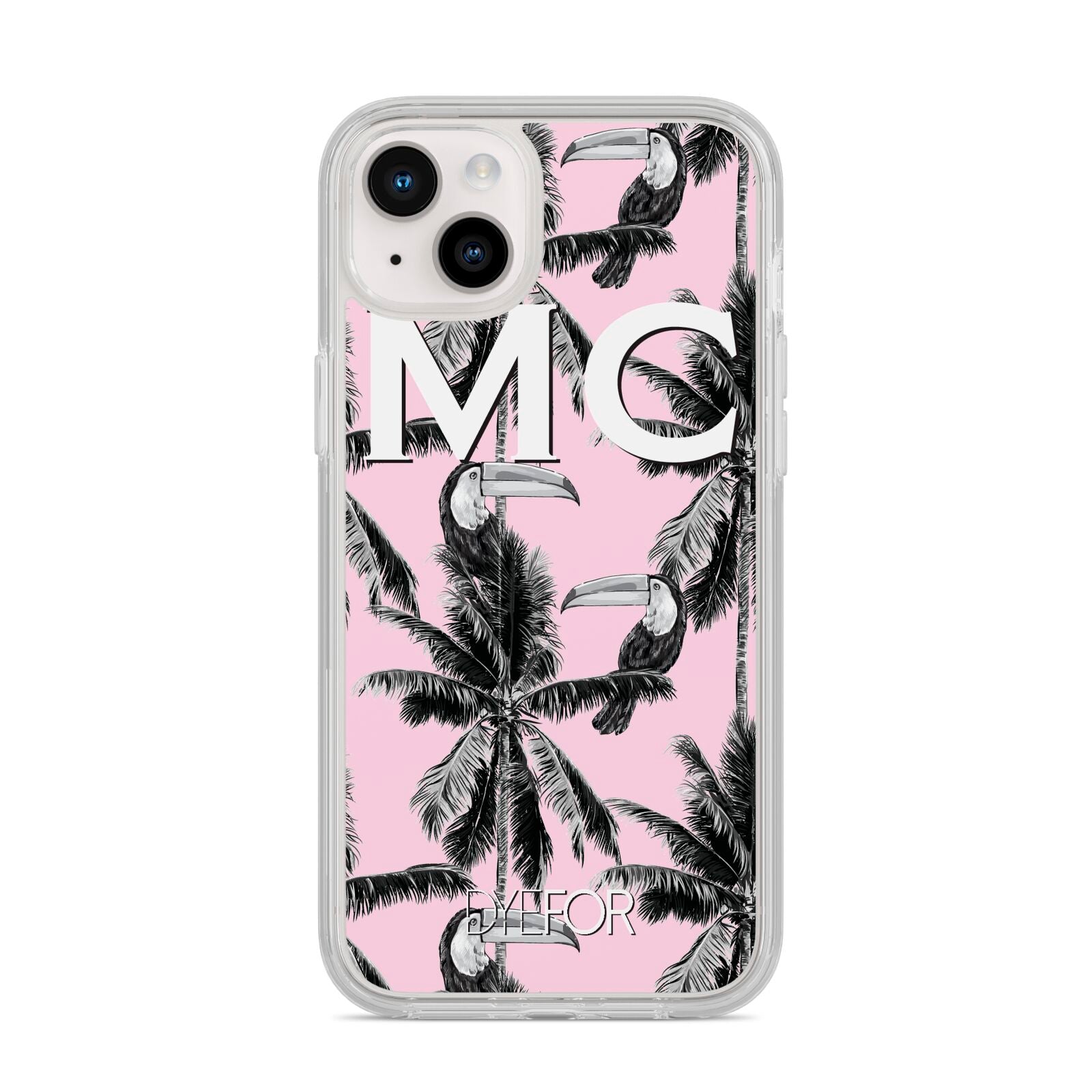 Personalised Monochrome Pink Toucan iPhone 14 Plus Clear Tough Case Starlight