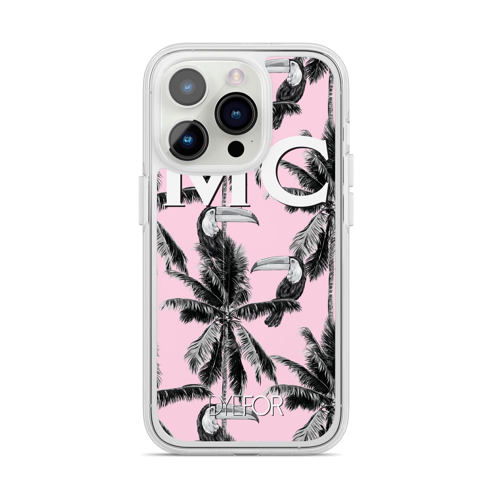 Personalised Monochrome Pink Toucan iPhone 14 Pro Clear Tough Case Silver