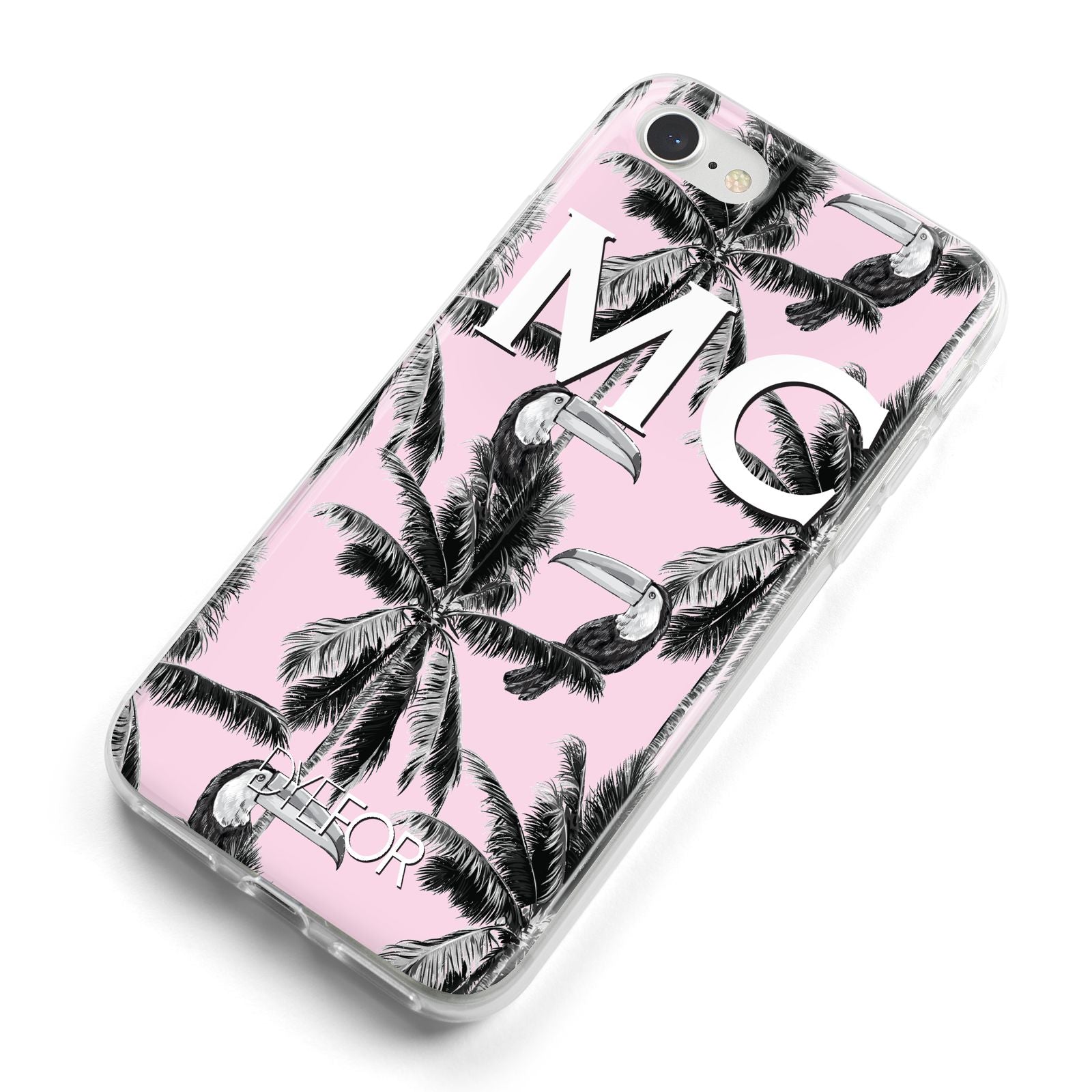 Personalised Monochrome Pink Toucan iPhone 8 Bumper Case on Silver iPhone Alternative Image