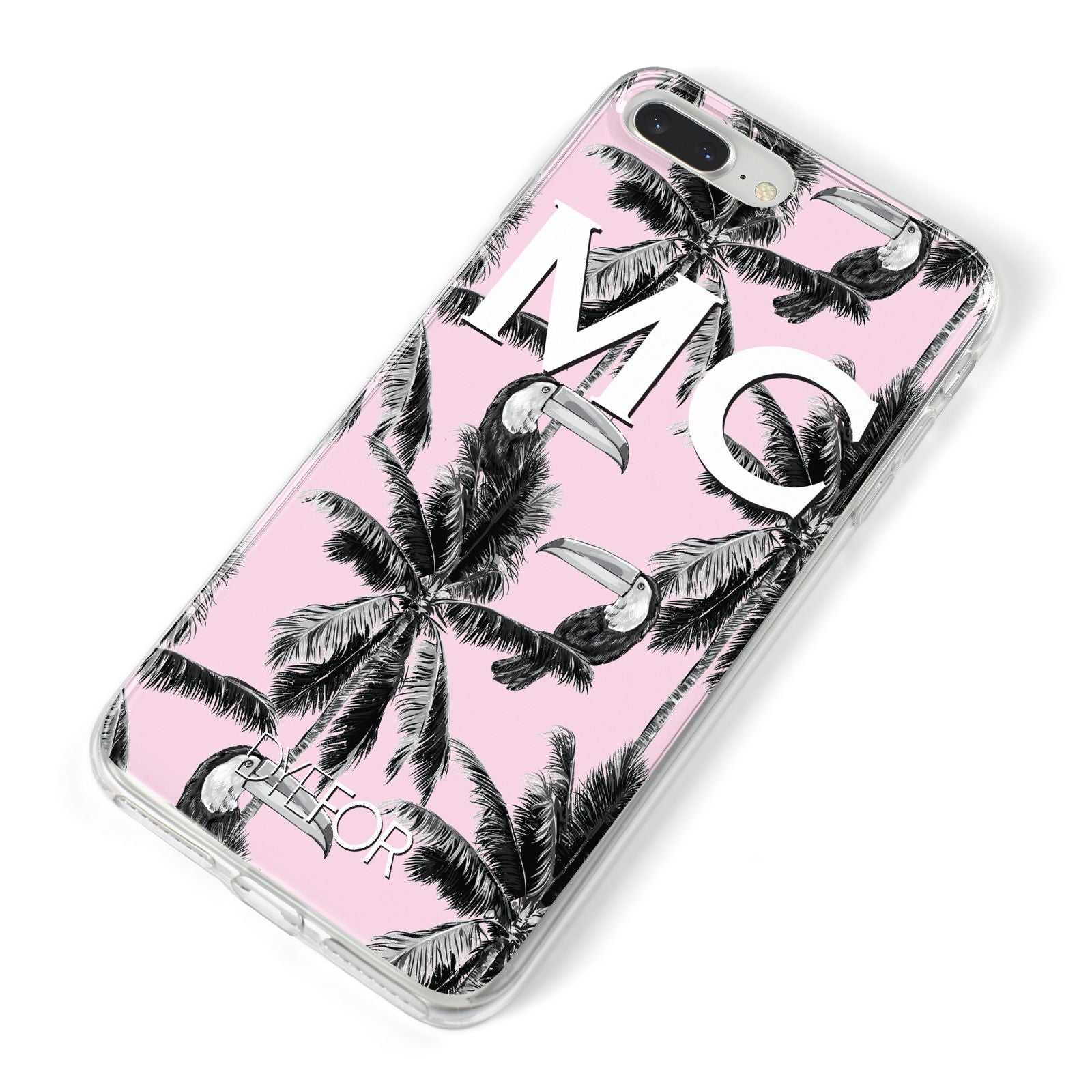 Personalised Monochrome Pink Toucan iPhone 8 Plus Bumper Case on Silver iPhone Alternative Image