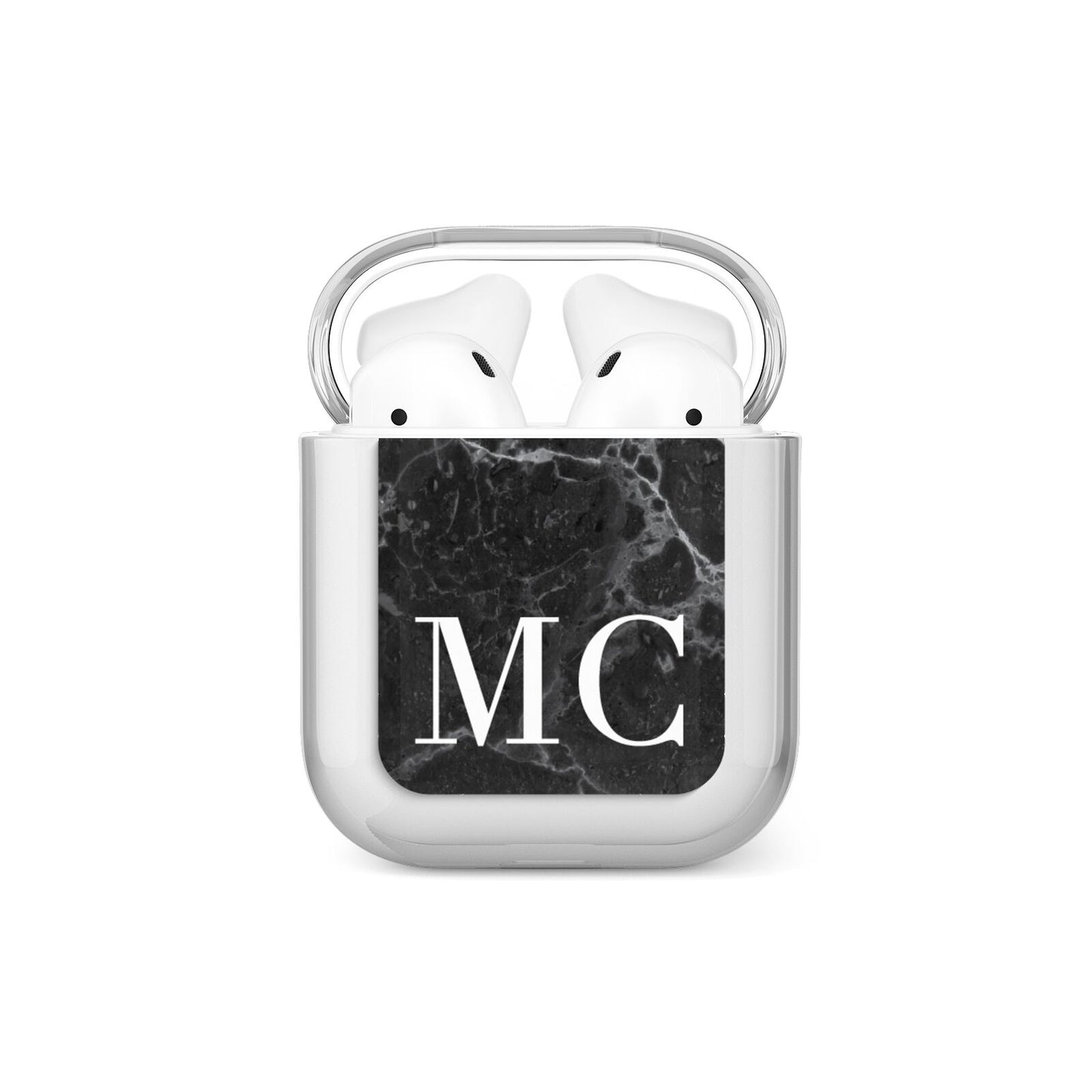 Personalised Monogram Black Marble AirPods Case