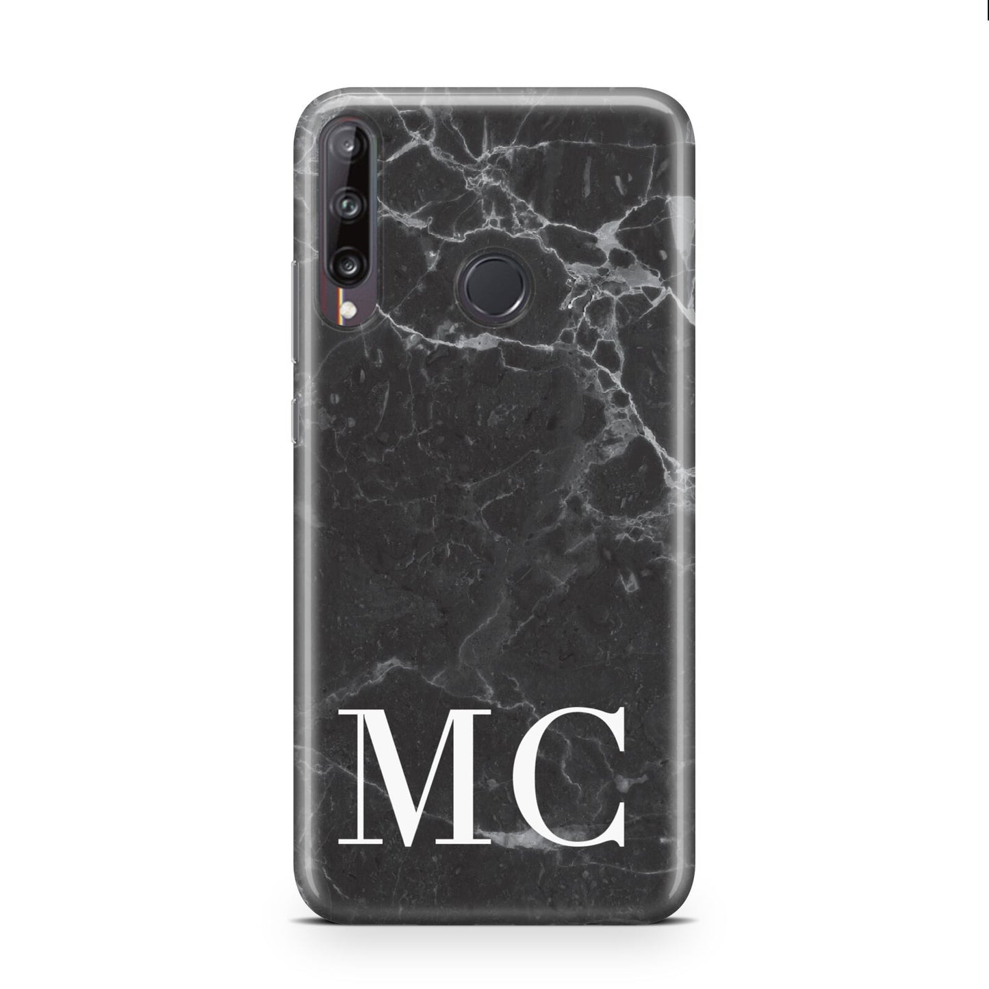 Personalised Monogram Black Marble Huawei P40 Lite E Phone Case