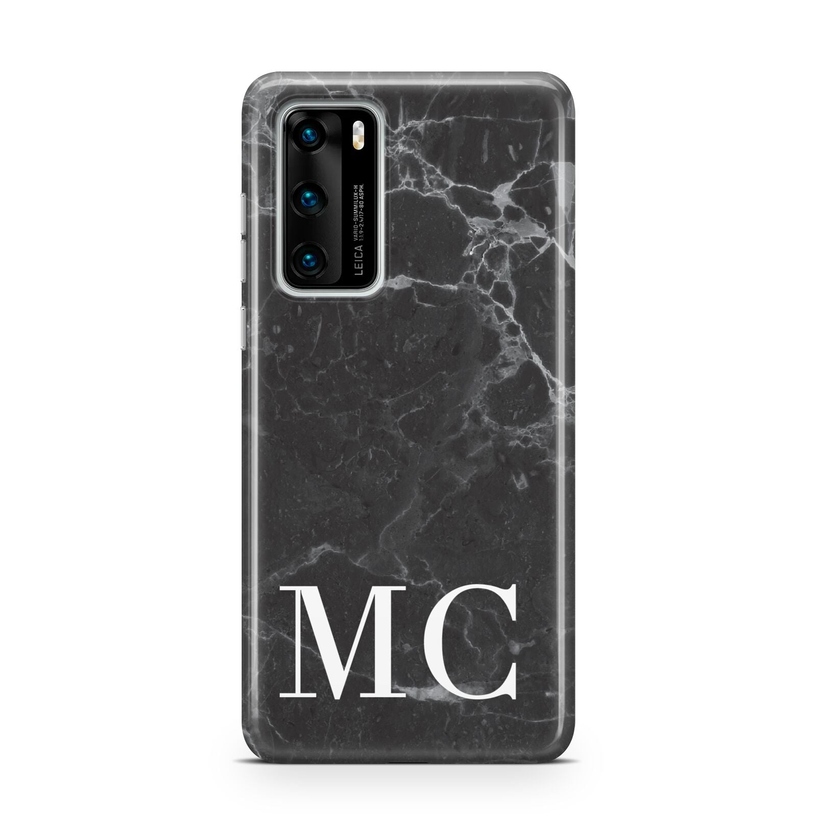 Personalised Monogram Black Marble Huawei P40 Phone Case