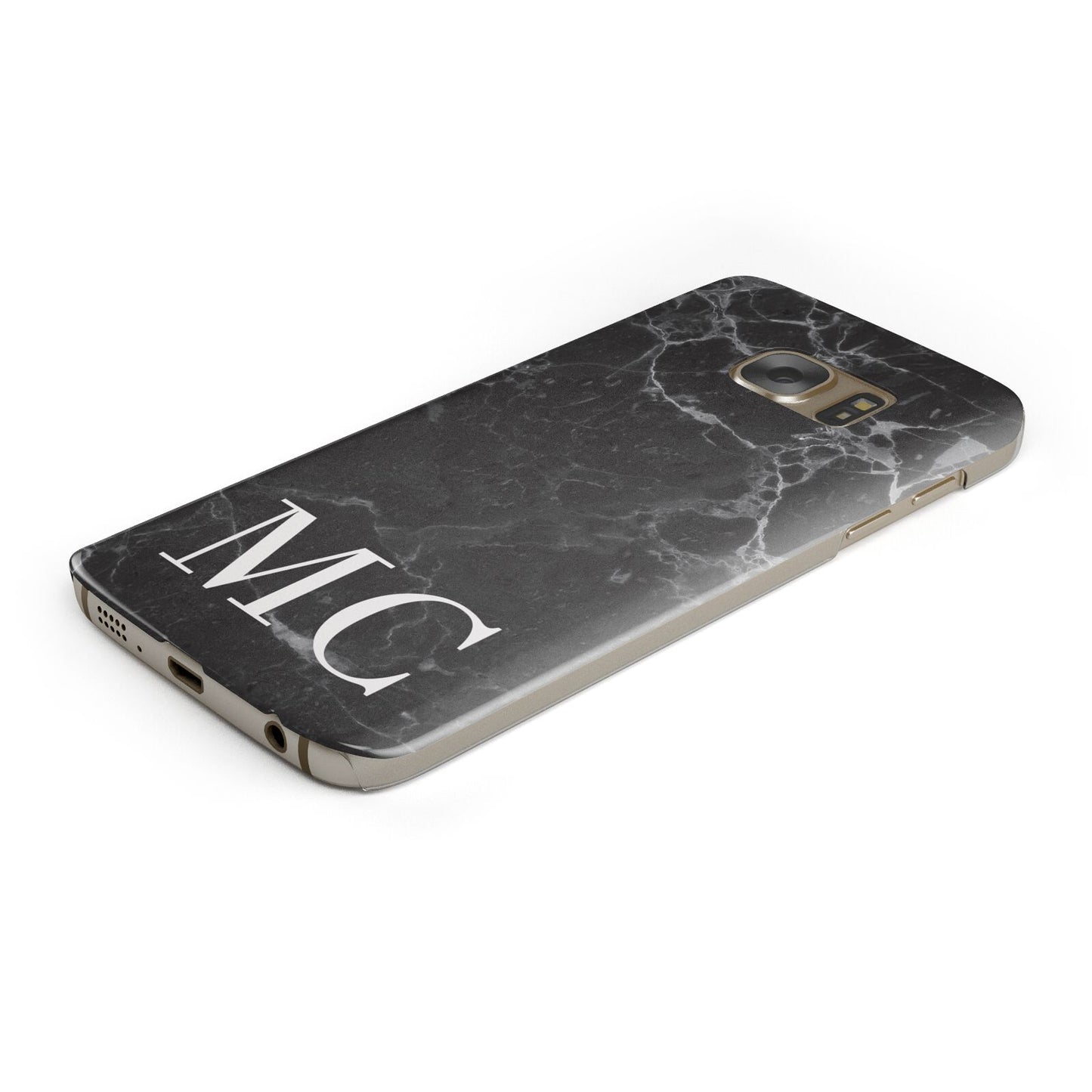 Personalised Monogram Black Marble Protective Samsung Galaxy Case Angled Image