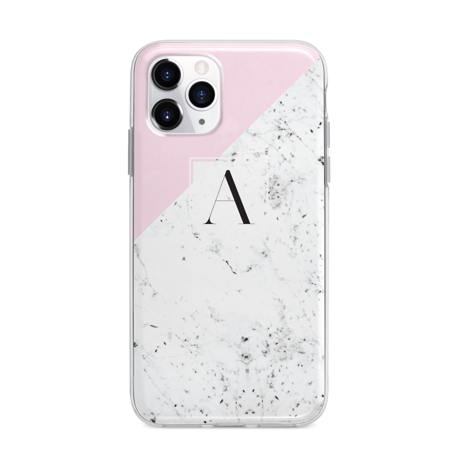 Personalised Monogram Initial Letter Marble Apple iPhone 11 Pro Max in Silver with Bumper Case