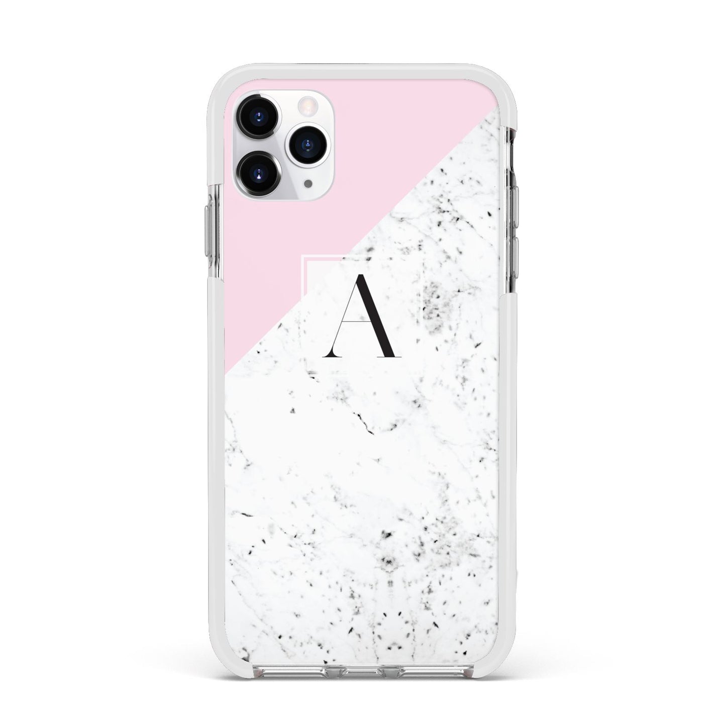 Personalised Monogram Initial Letter Marble Apple iPhone 11 Pro Max in Silver with White Impact Case